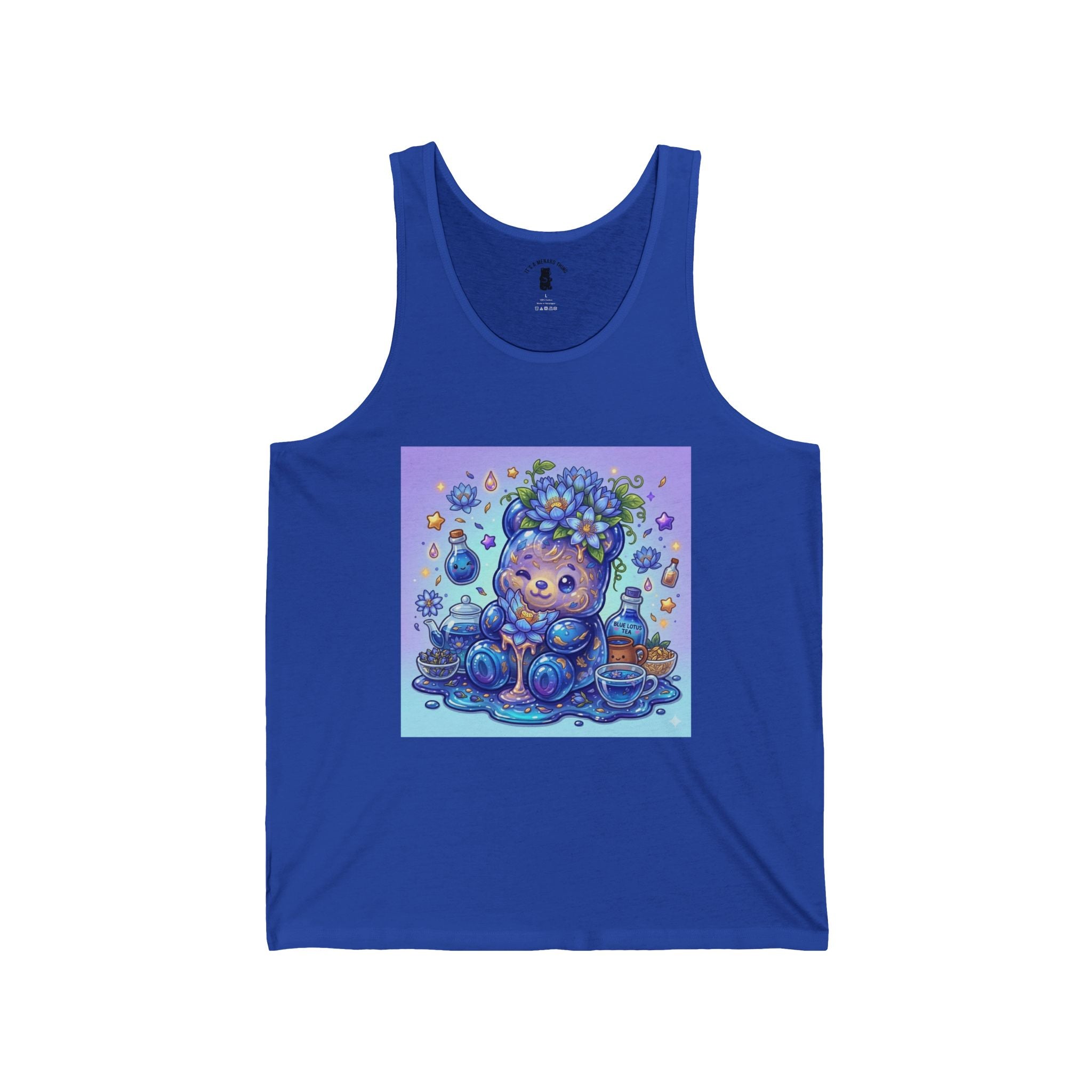 Blue Lotus Tea, Exotic Gooey Gummy Bear Friend — Kawaii Graphic Tank Top