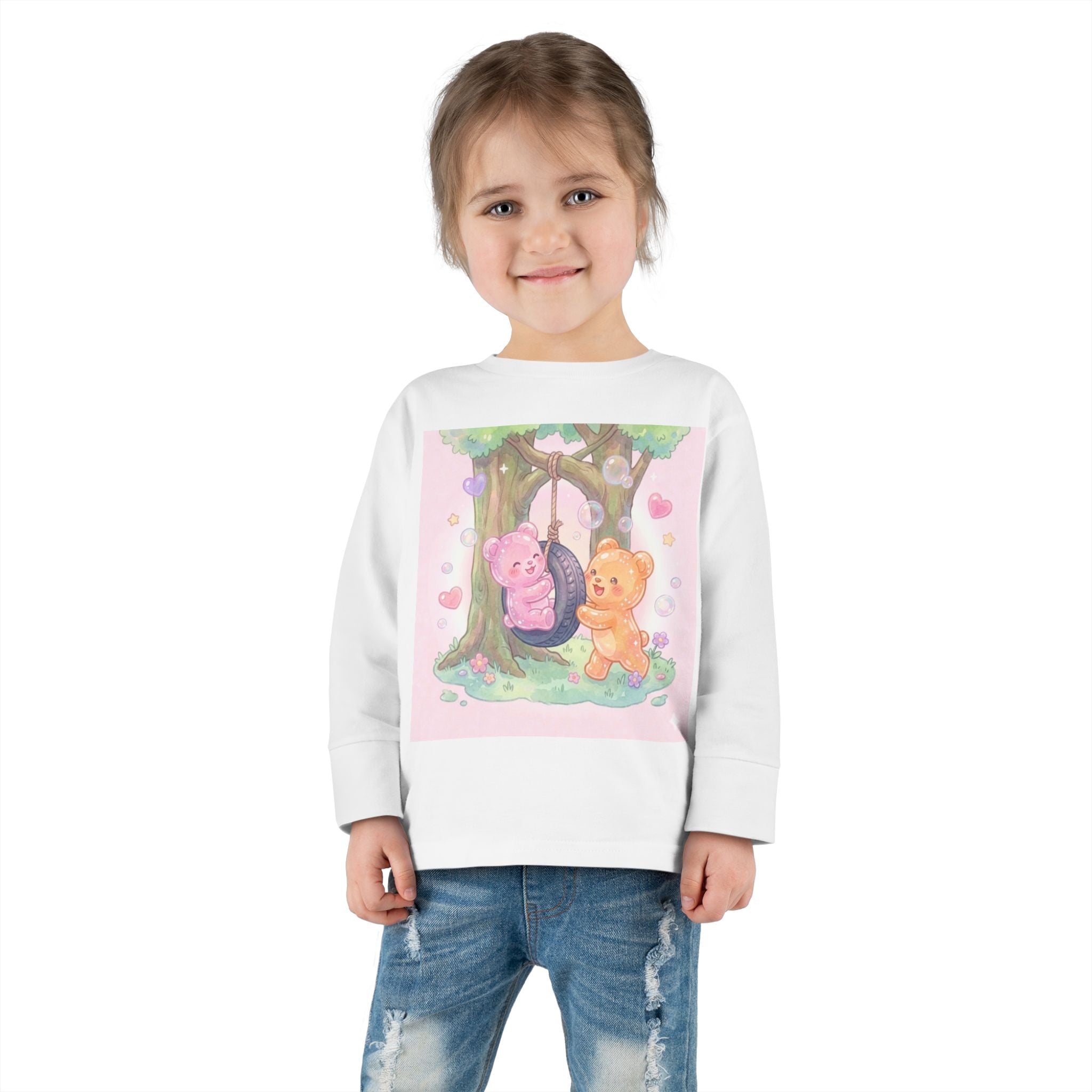 Playing On a Tire Swing, Oozy Bear Gummy Friend Duo- Graphic Long Sleeve Shirt