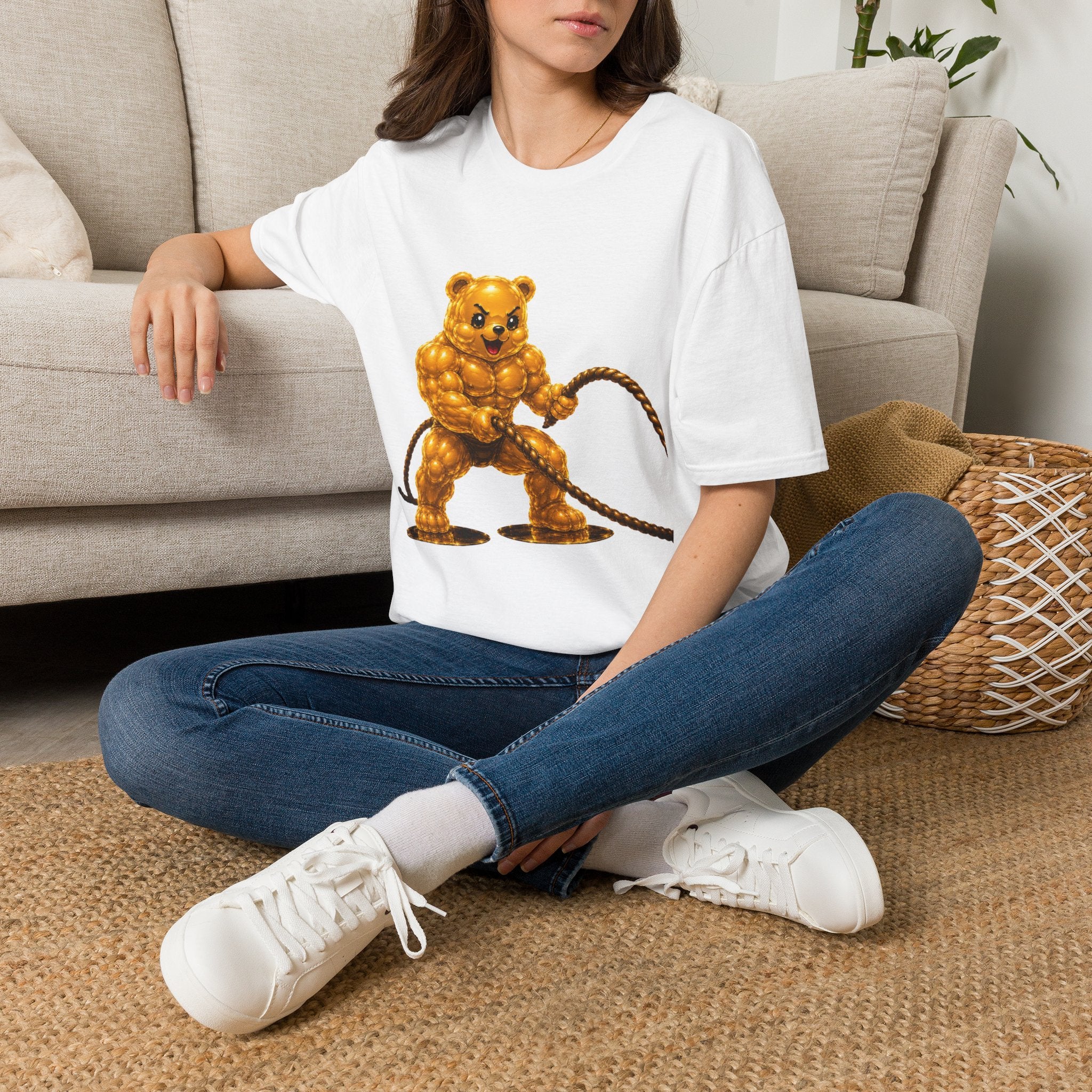 Rope Workout, Golden Yellow Oozy Buff Bear Gym Special- Adult Graphic Shirt (18+)