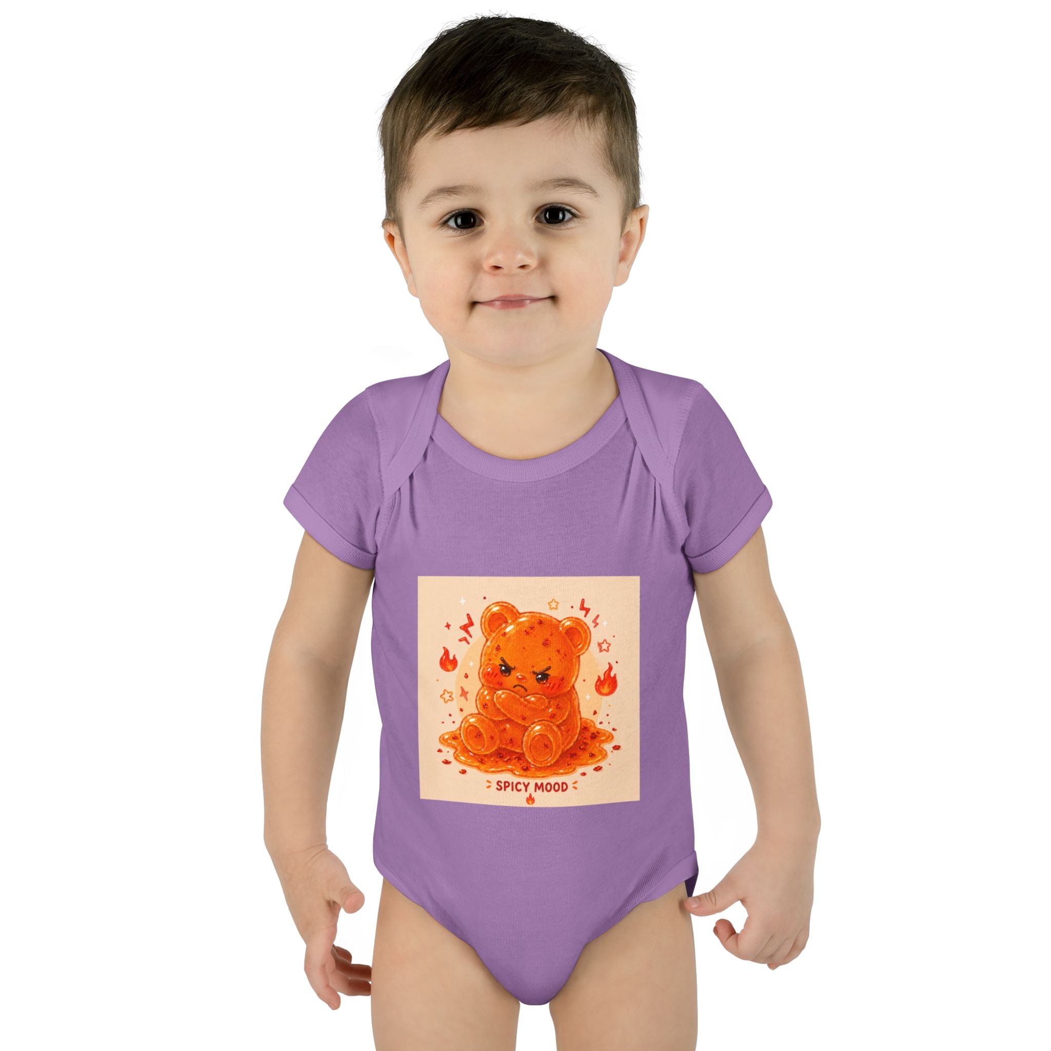Spicy Mood Orange Gooey Gummy Bear Bodysuit — Cute Hot Pepper Bear Baby Onesie