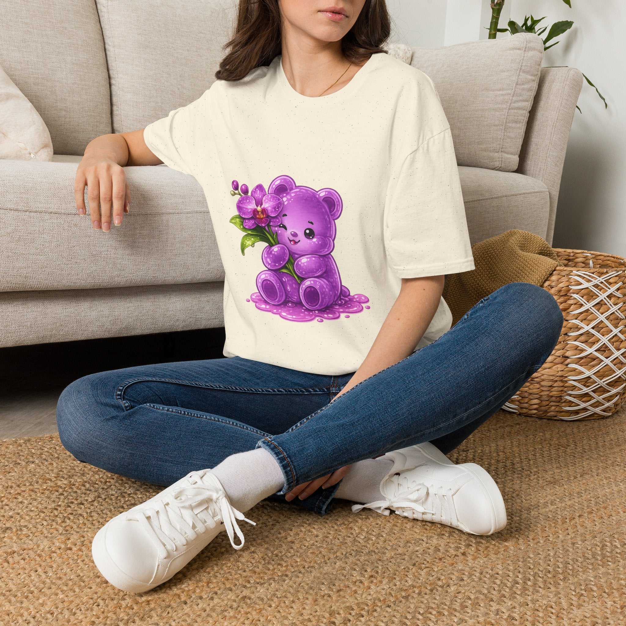 Beautiful Orchid, Purple Oozy Bear Floral Special Gummy Friend- Graphic Shirt