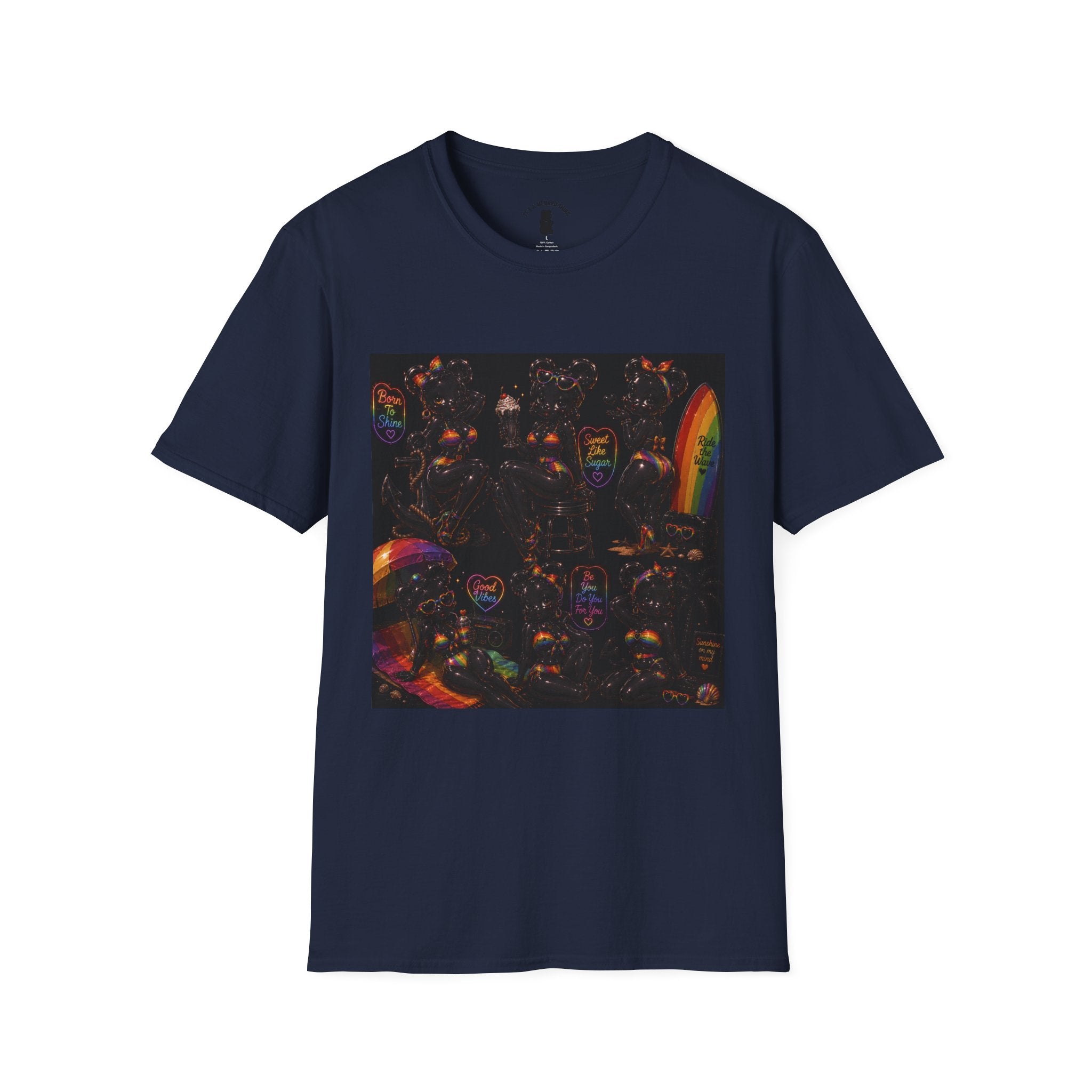 Black & Rainbow Special Addition Oozy Bear Beach Babe Pin Up- Adult Graphic Shirt (18+)