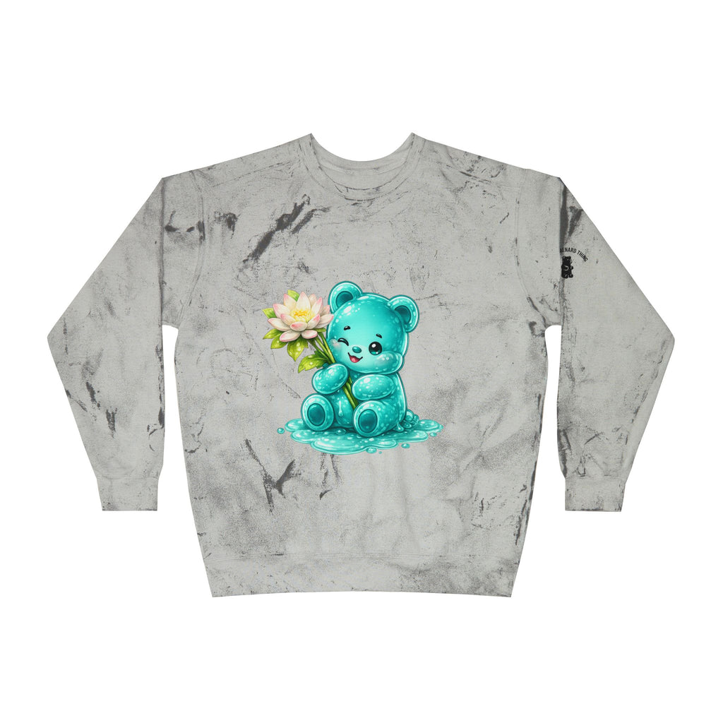 Beautiful White Lotus, Teal Gooey Gummy Bear Friend-Kawaii Graphic Sweatshirt