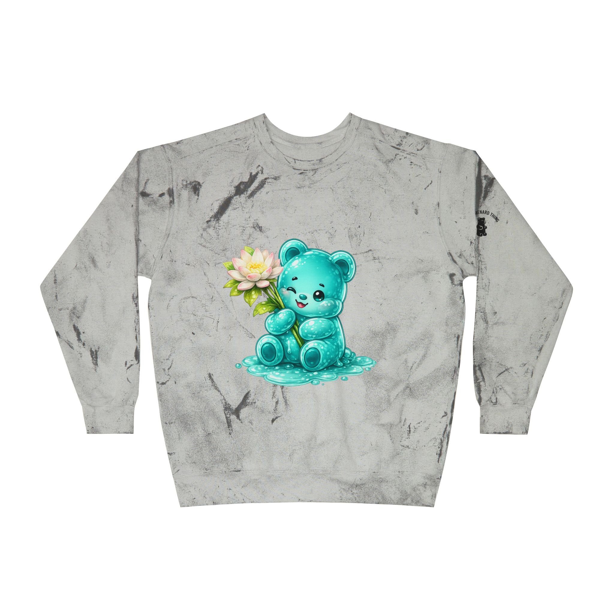 Beautiful White Lotus, Teal Gooey Gummy Bear Friend-Kawaii Graphic Sweatshirt