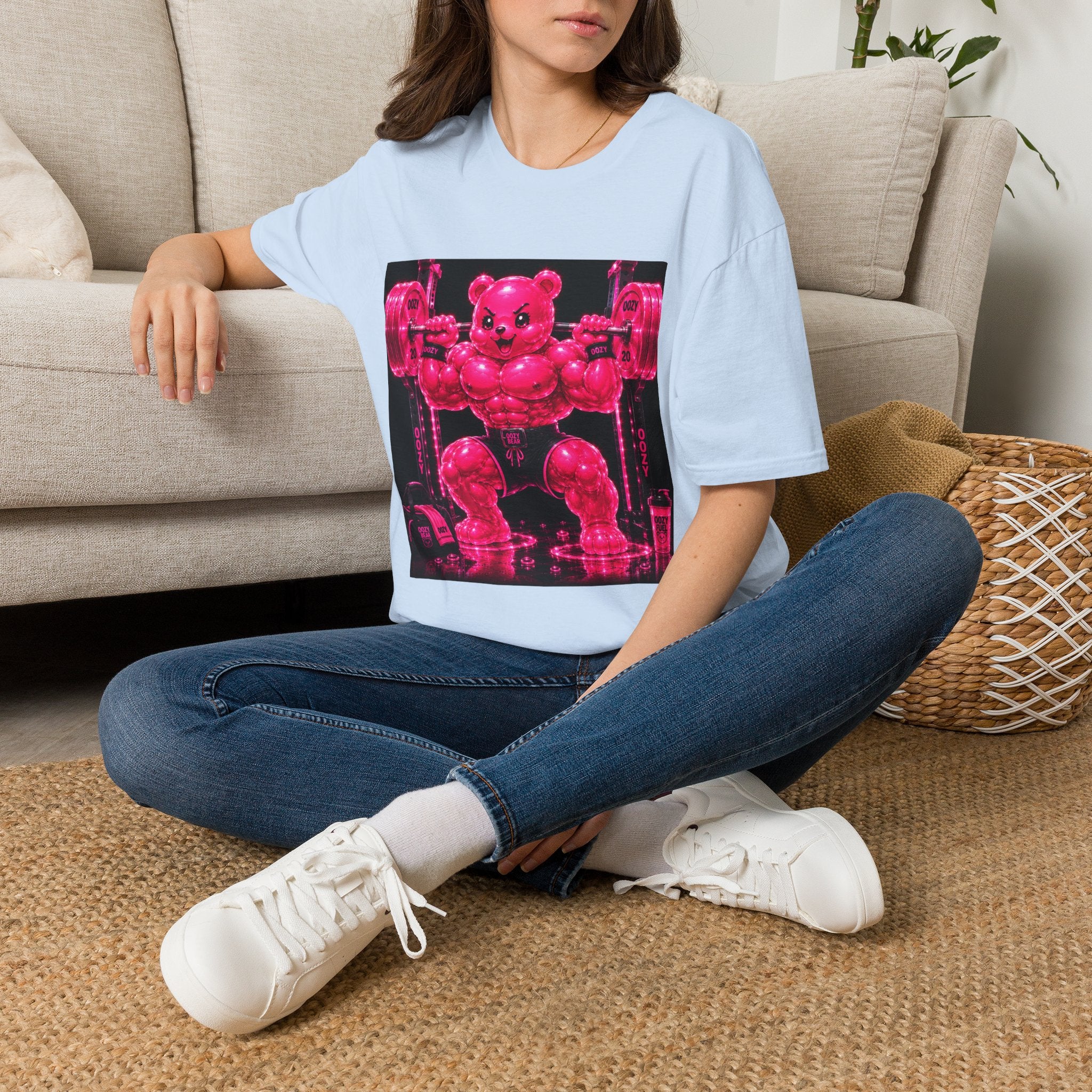 Feeling Like a Work Out, Pink Oozy Buff Bear Gummy Gym Special- Adult Graphic Shirt