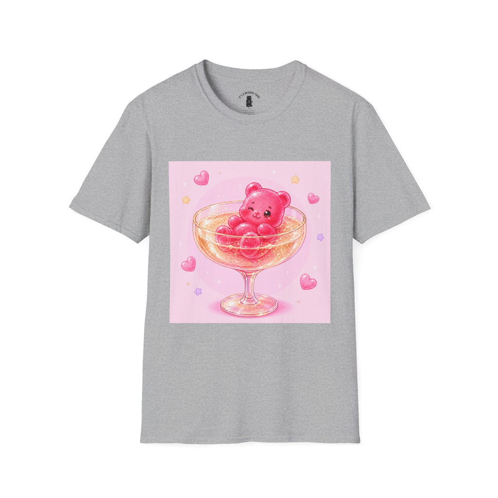 Champagne Pink Boozy Gooey Gummy Bear- Kawaii Graphic T-Shirt