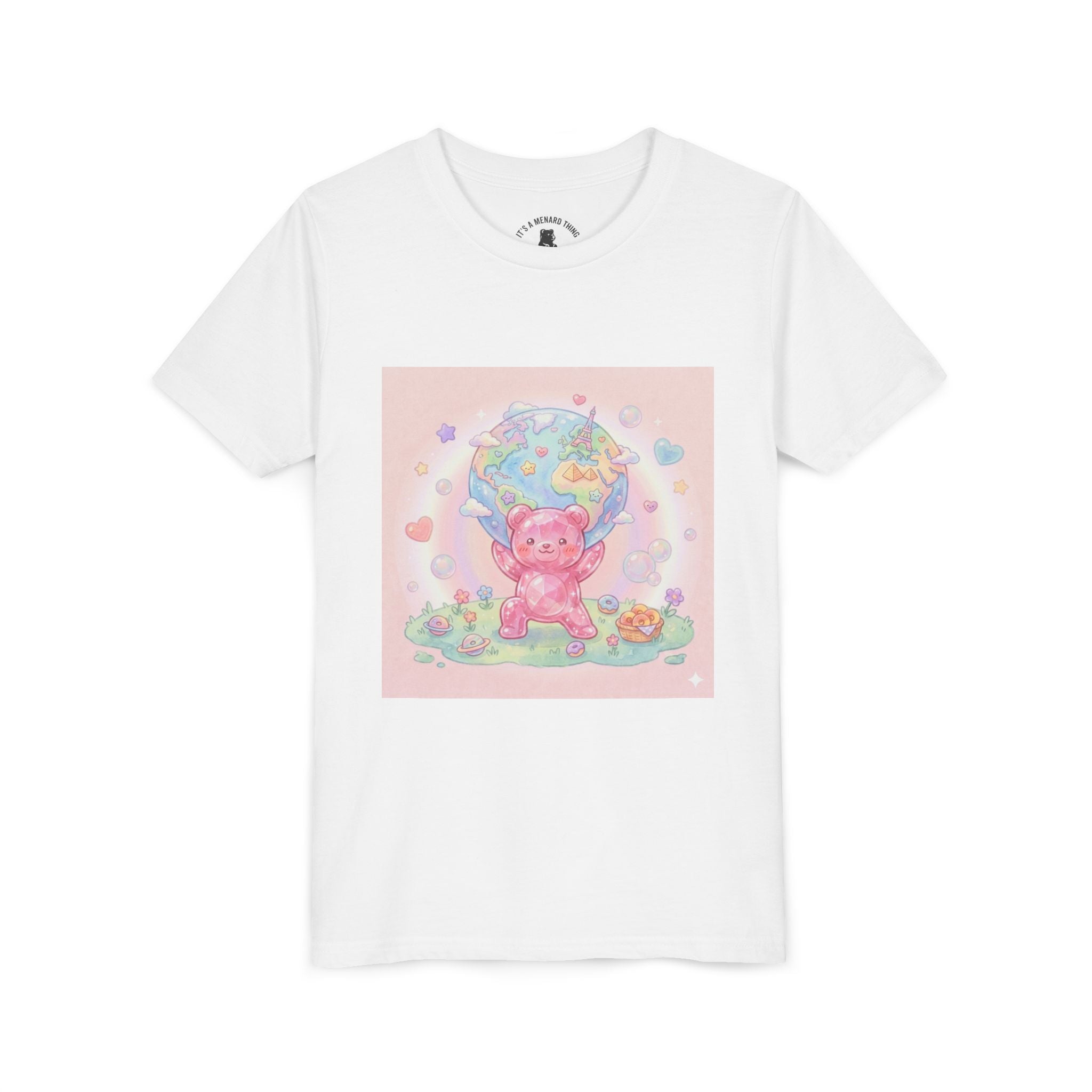 World Atlas, Weight of the Gummy World Pink Gooey Bear- Pastel Graphic Youth T-Shirt