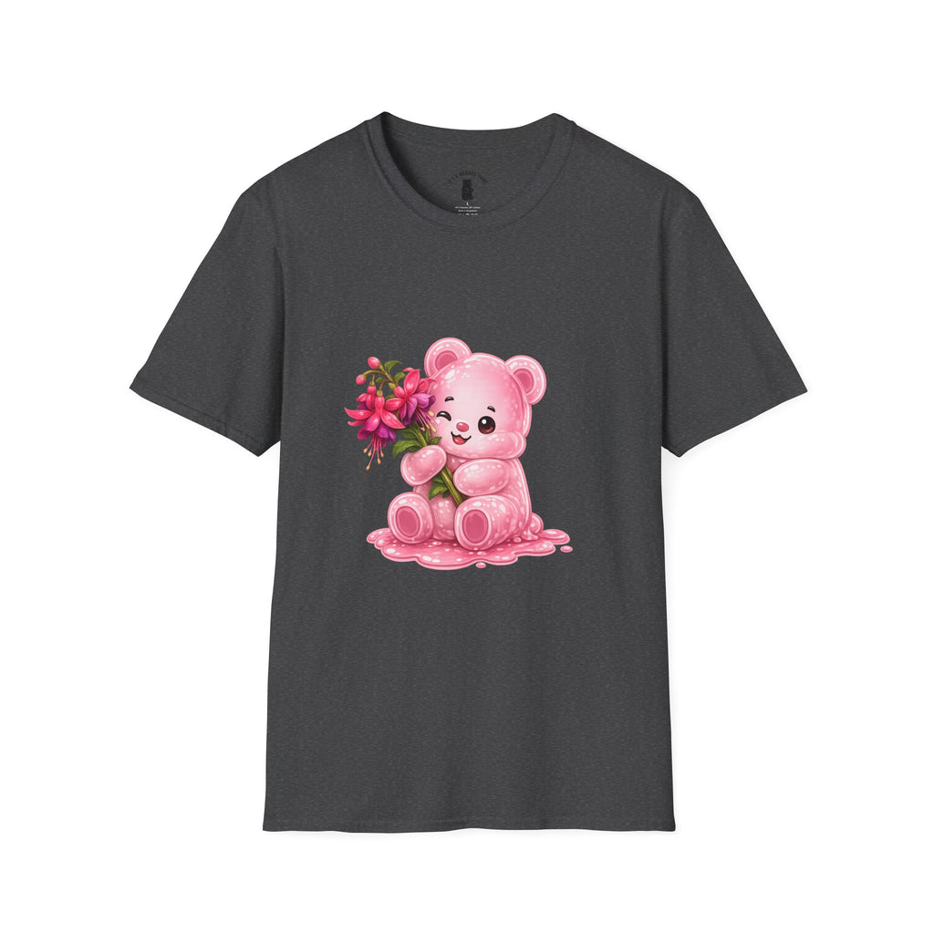 Tropical Pink Flowers, Pretty Pale Oozy Bear Friend- Graphic Shirt