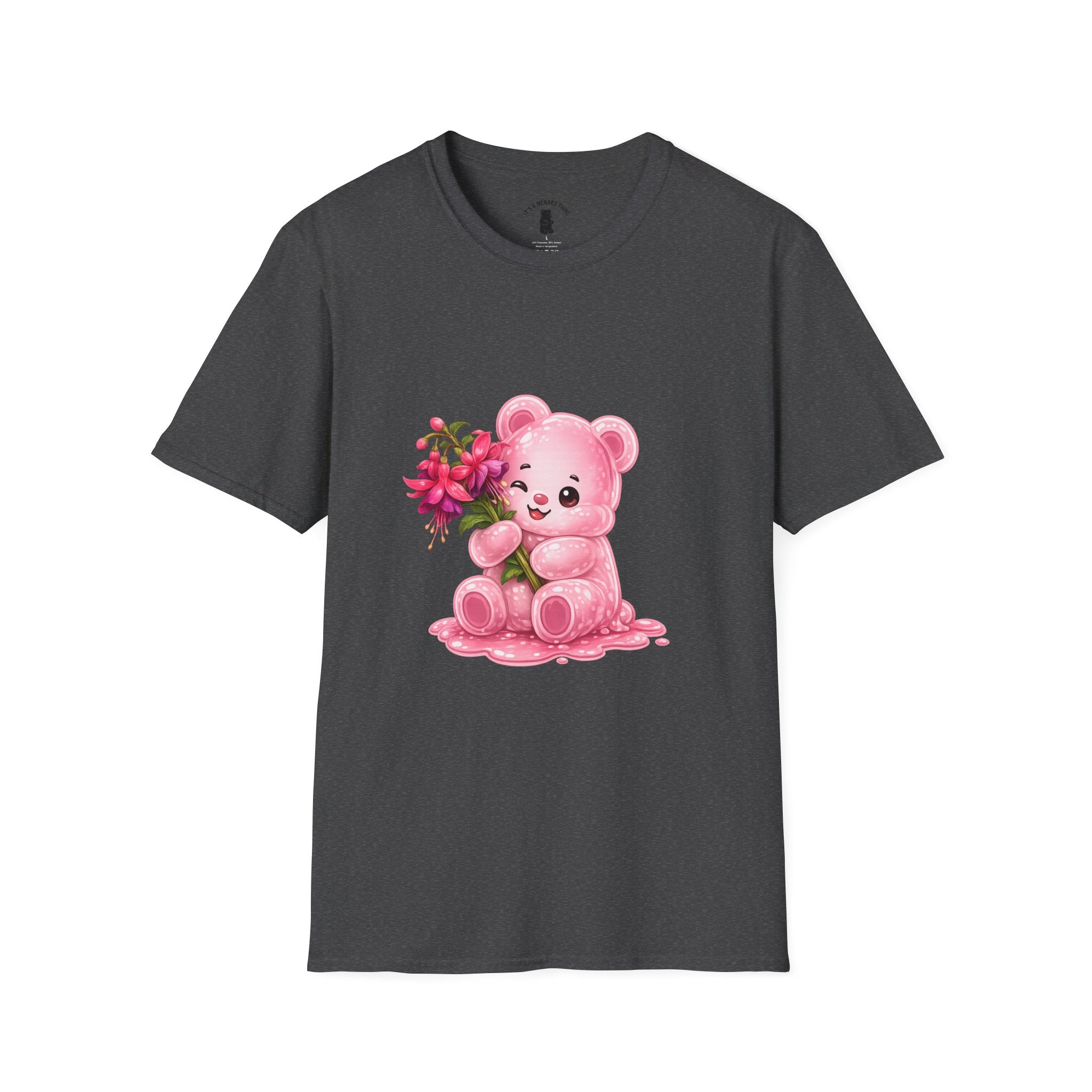 Tropical Pink Flowers, Pretty Pale Oozy Bear Friend- Graphic Shirt