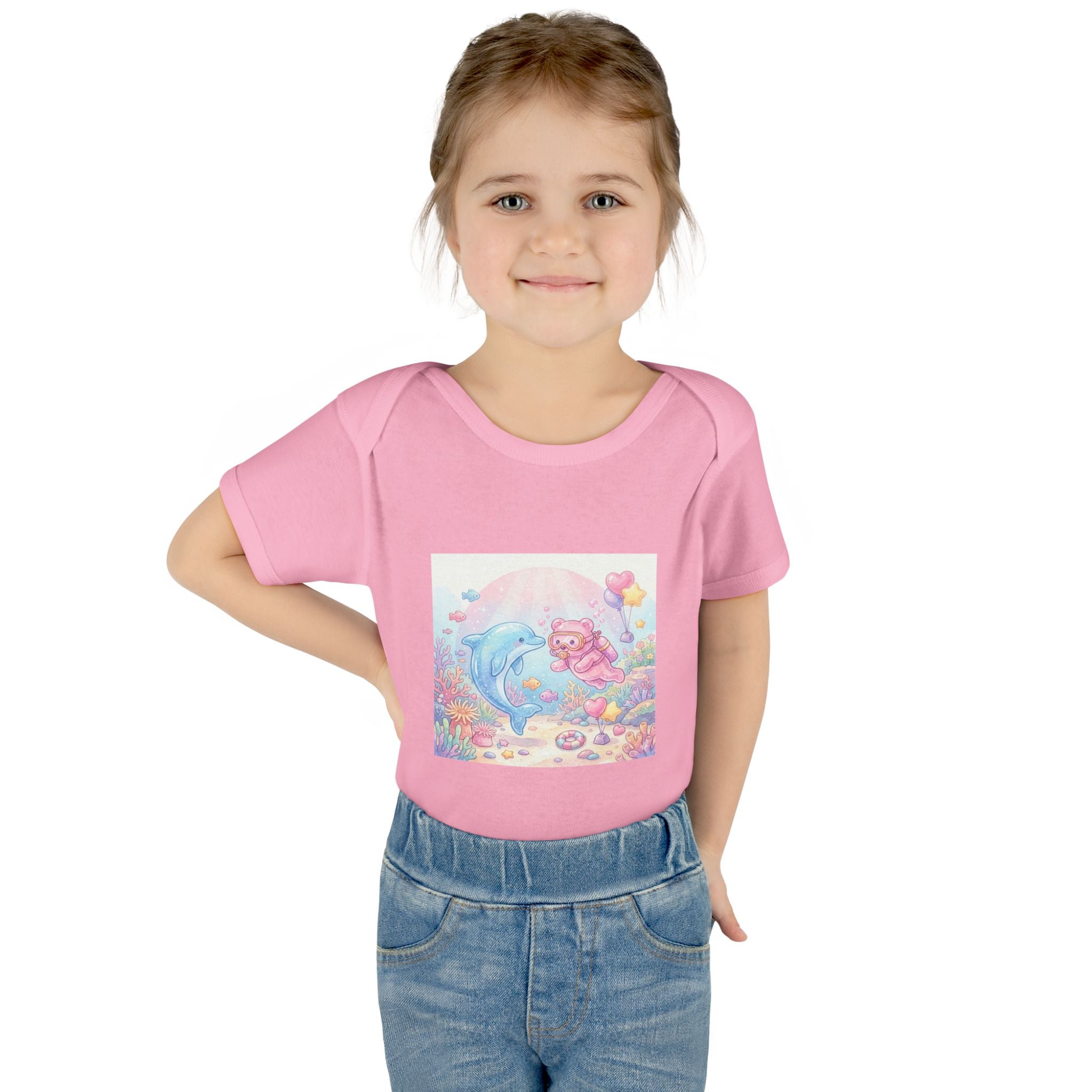 Infant Bodysuit — Pastel Dolphin & Pink Gummy Bear Underwater Baby Onesie