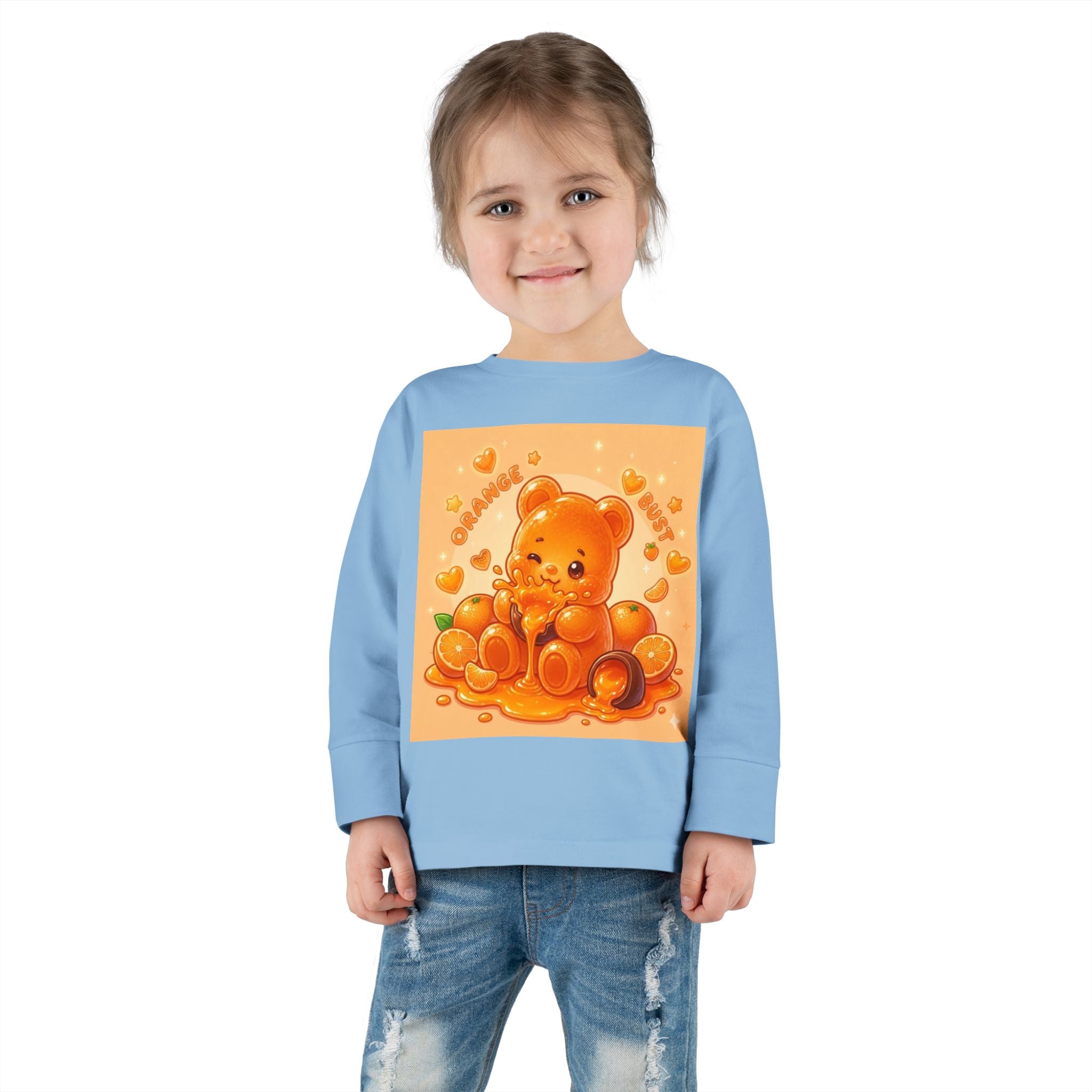 Sweet Ripe Orange, Oozy Fruit Gummy Bear Friend- Kids Long Sleeve Graphic Shirt