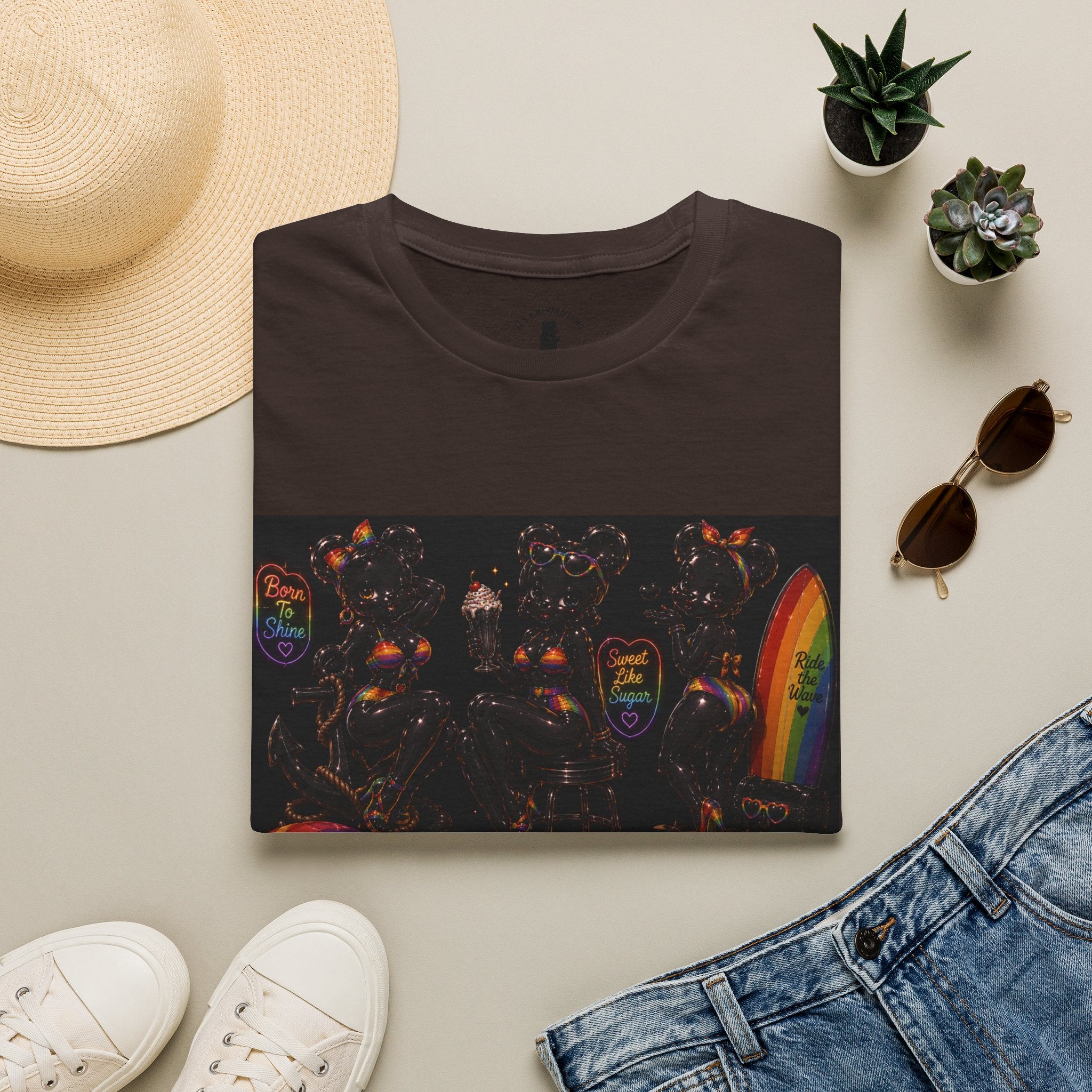 Black & Rainbow Special Addition Oozy Bear Beach Babe Pin Up- Adult Graphic Shirt (18+)