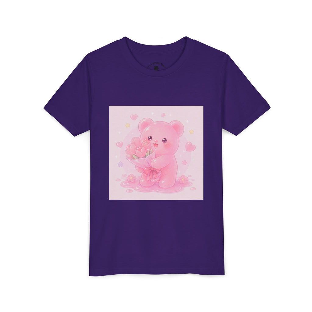 Pink Gooey Gummy Bear Youth Tee – Valentine Gummy Bouquet Kids Shirt