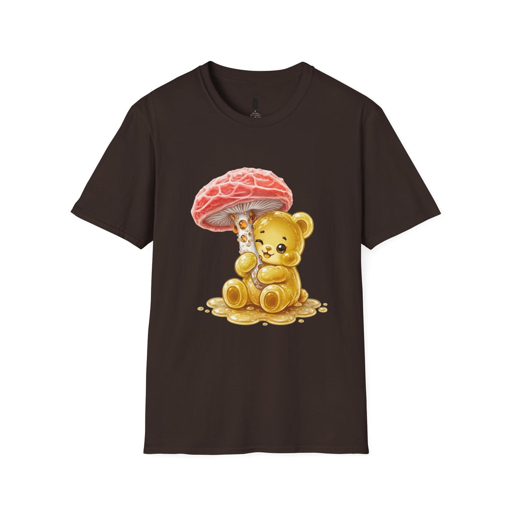 Sticky Strange Orange Mushroom, Yellow Oozy Bear Gummy- Graphic shirt