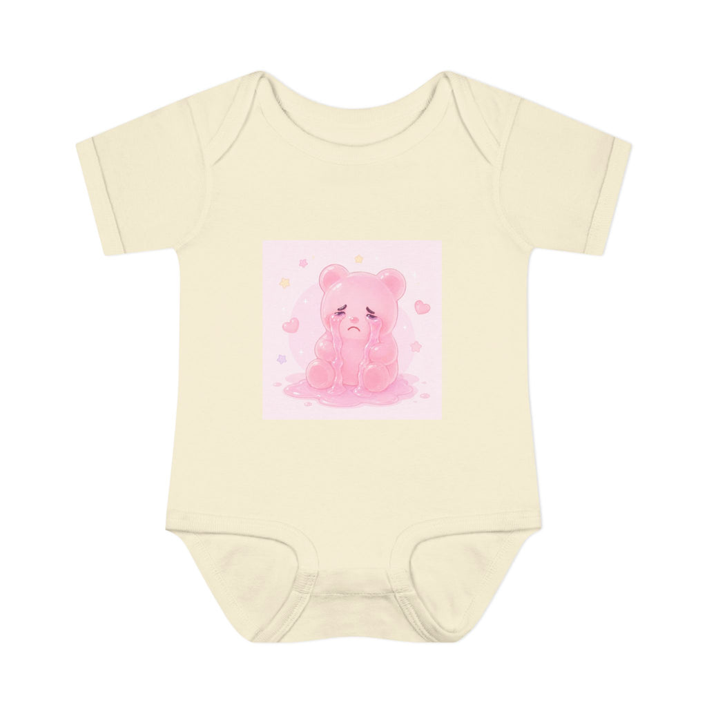 Pink Crying Gooey Gummy Bear Infant Bodysuit — Cute Pastel Baby Onesie