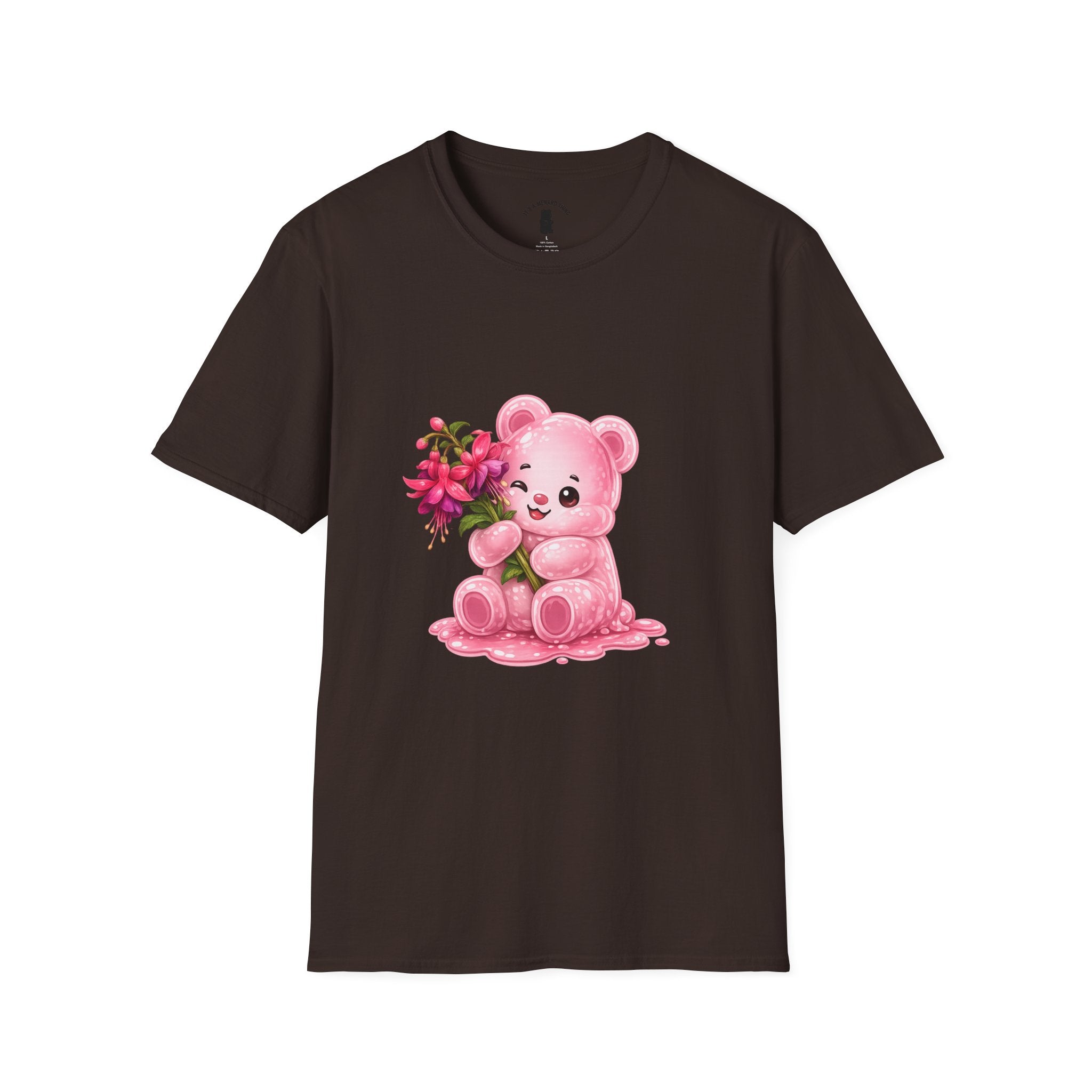 Tropical Pink Flowers, Pretty Pale Oozy Bear Friend- Graphic Shirt
