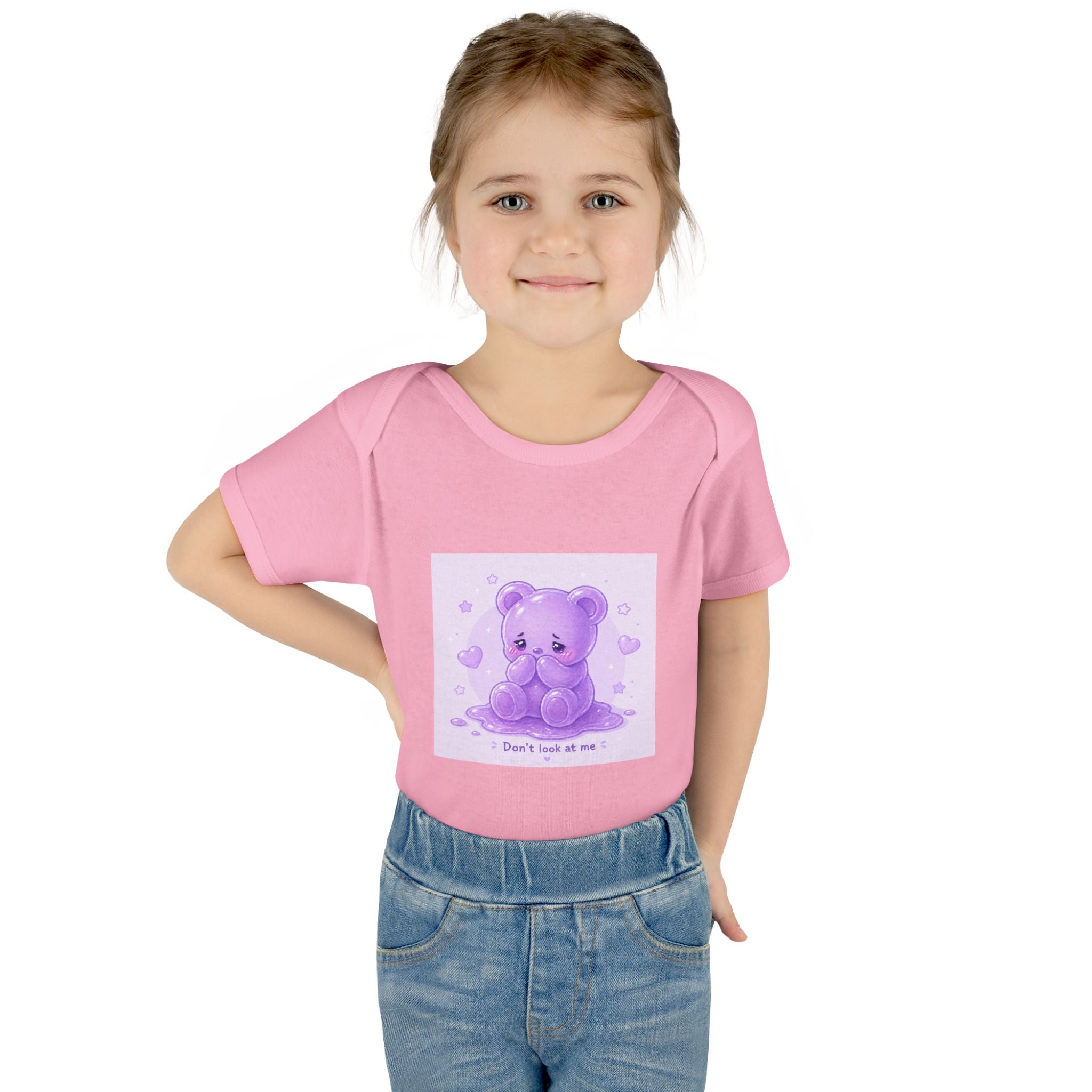 Purple Gooey Gummy Shy bear Baby Bodysuit - "Don't Look at Me" Cute Infant Onesie