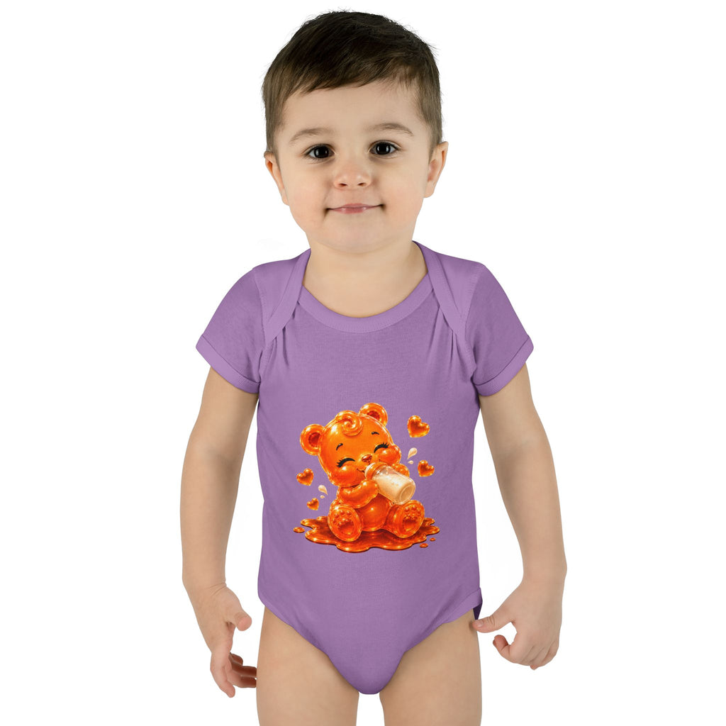 Yummy, Yummy Milk Time Orange Oozy Baby Gummy Bear Cutie Addition- Graphic Onesie