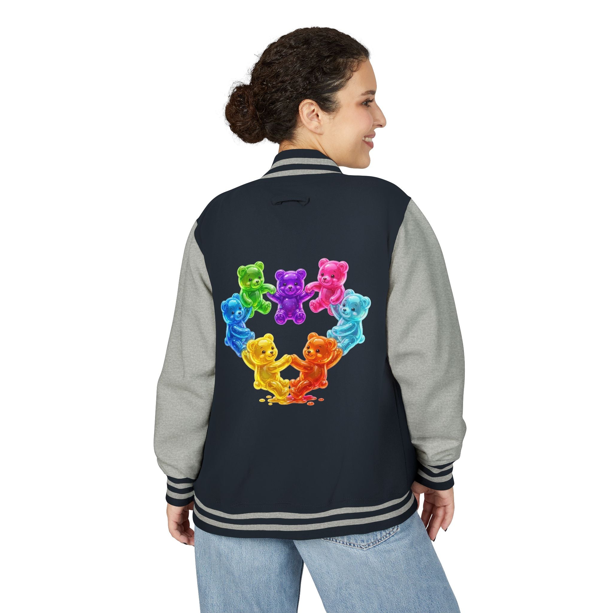 Rainbow Oozy Gummy Bear Heart Special Addition- Lettermen Graphic Jacket