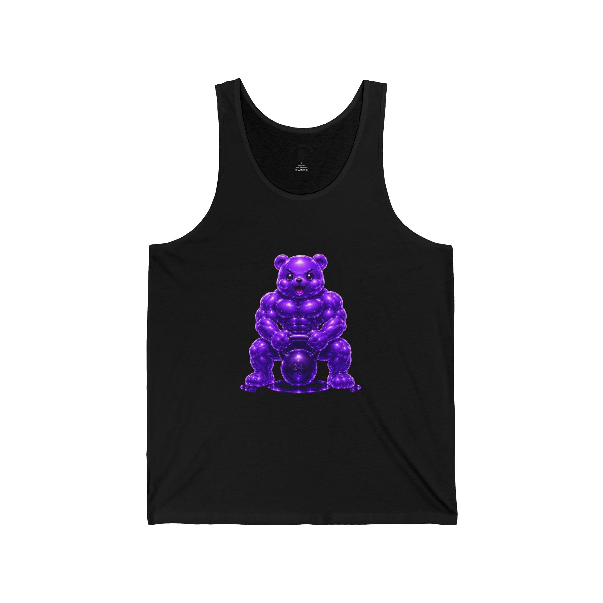 Workout Fitness, Weightlifting Kettlebell Violet Oozy Buff Bear Gummy Gym Addition- Graphic Tank Top