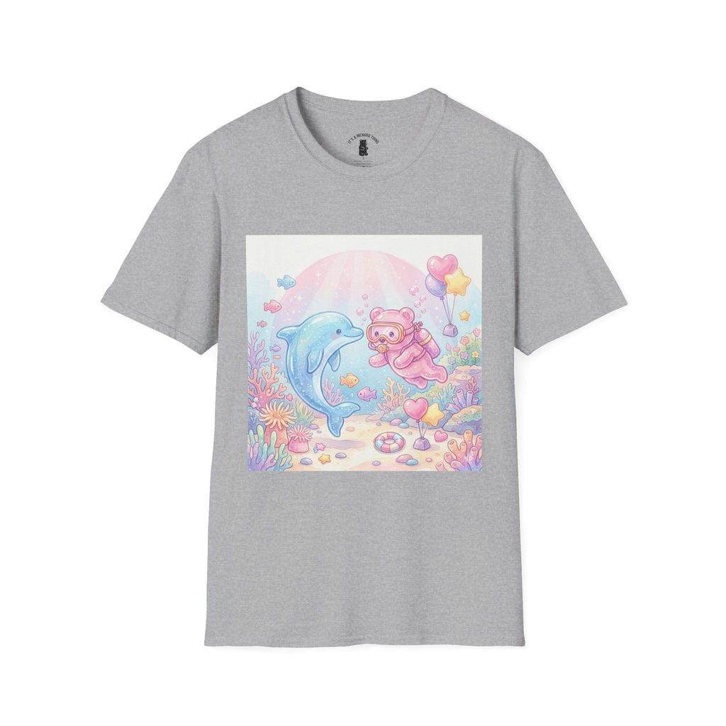 Scuba Diving with Dolphin Friend, Pink Gooey Gummy Bear- Kawaii Graphic T-Shirt