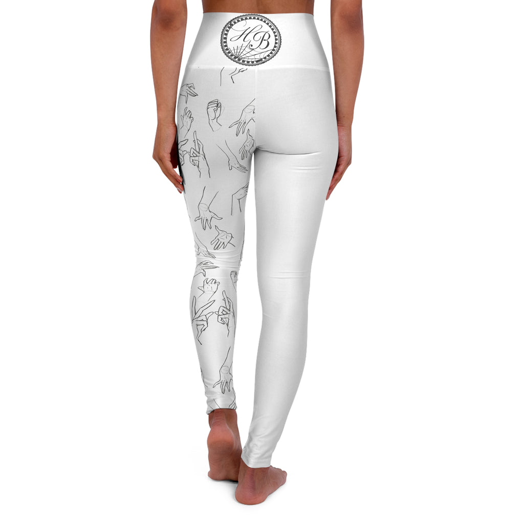 High-Waisted Yoga Leggings — Minimalist Hand-Drawn Hands Print