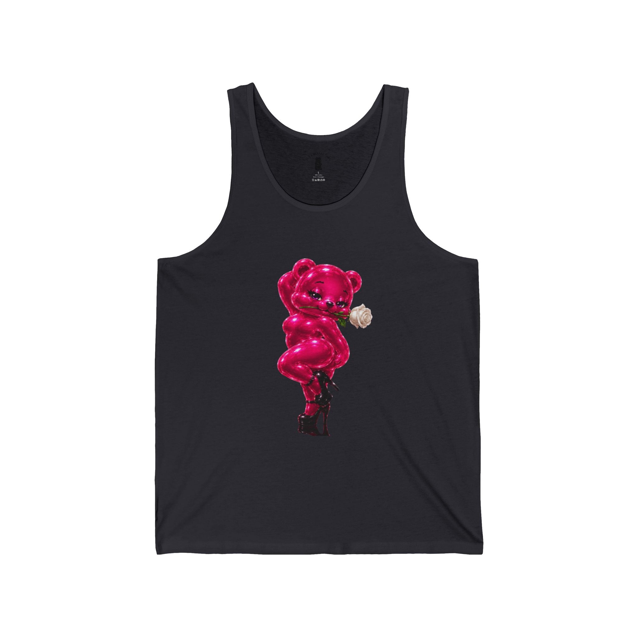 Pink Shiny Pin Up Oozy Bear In Heels, Special Addition Gummy- Graphic Tank Top (Adults Only!)
