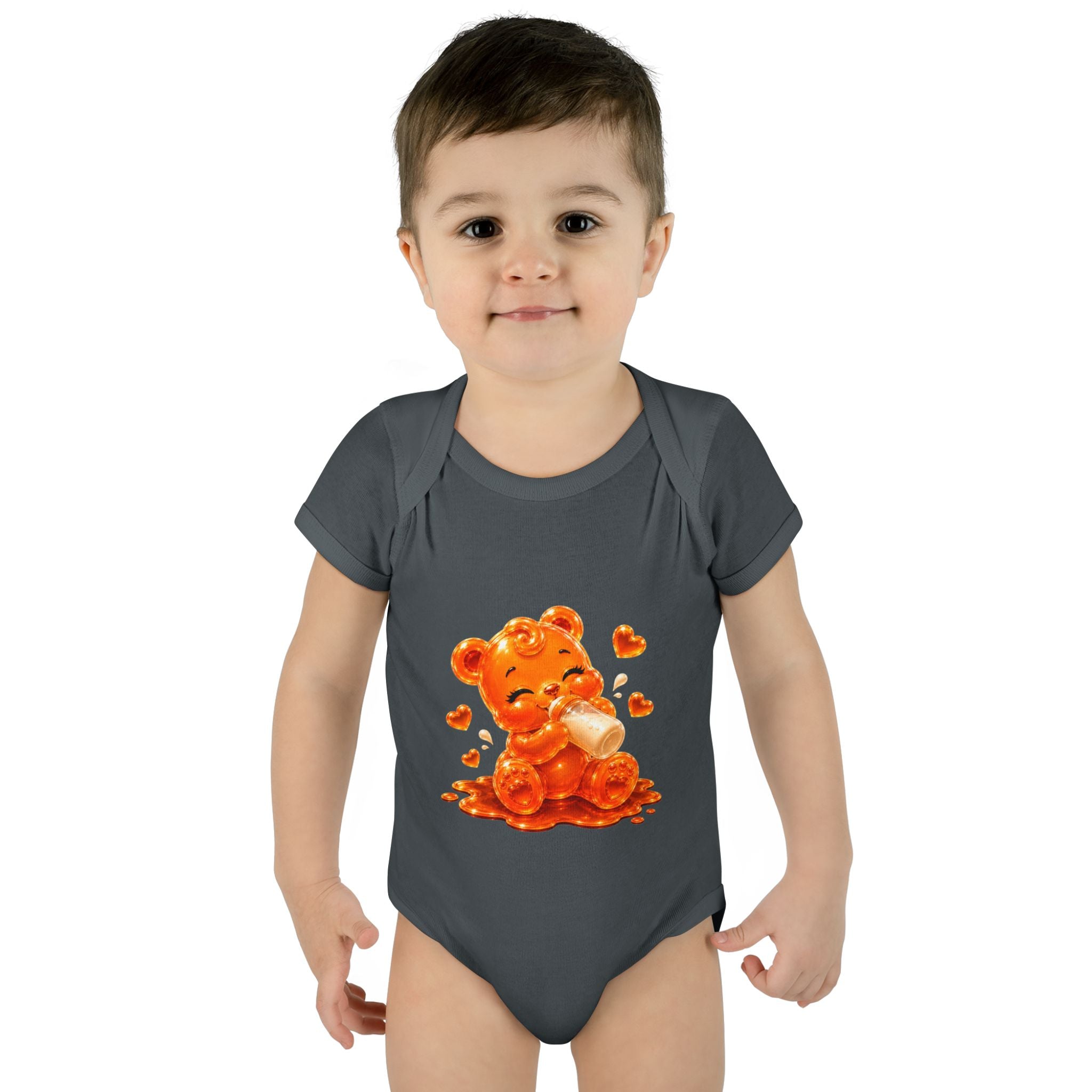 Yummy, Yummy Milk Time Orange Oozy Baby Gummy Bear Cutie Addition- Graphic Onesie