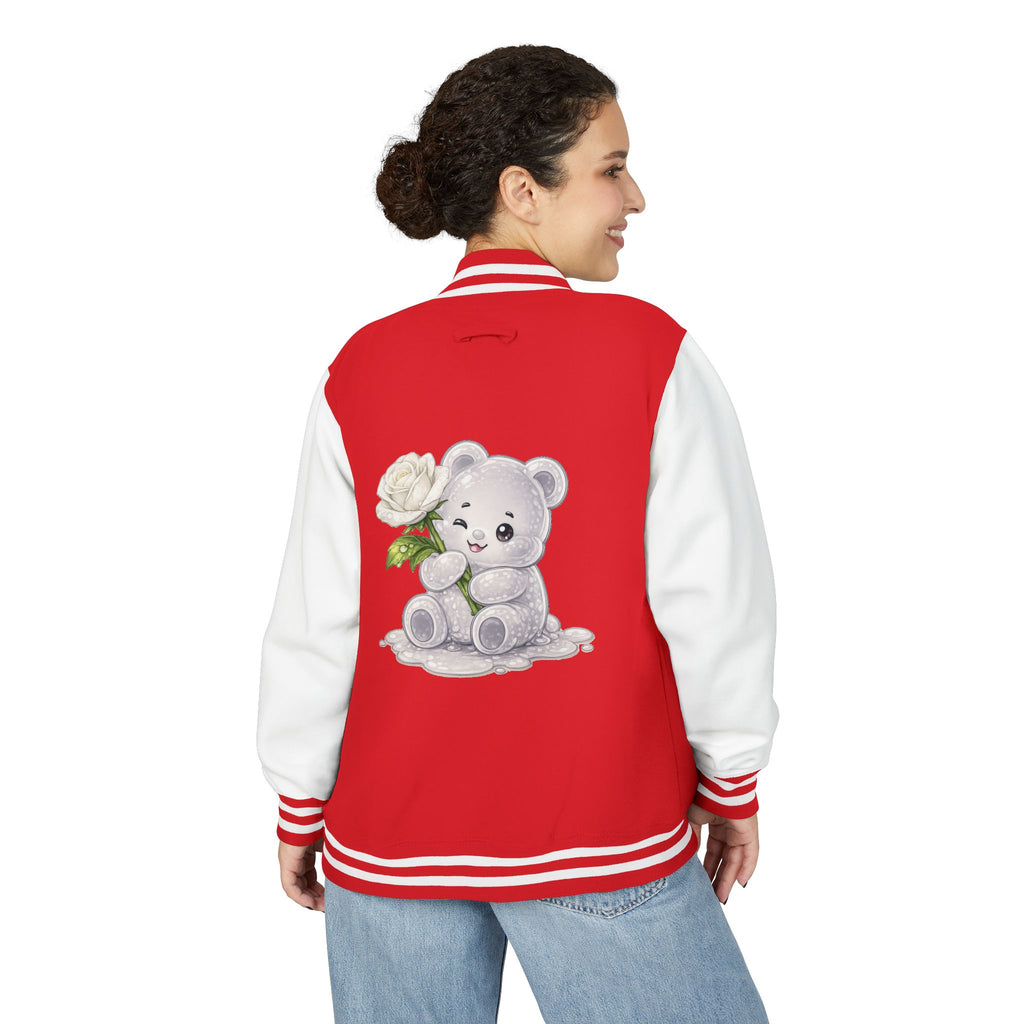 Blooming White Rose, Gooey Gummy Bear Friend- Kawaii Graphic Jacket