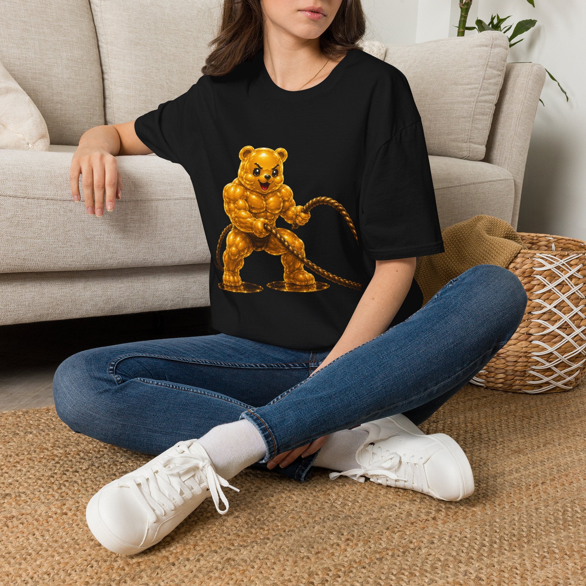 Rope Workout, Golden Yellow Oozy Buff Bear Gym Special- Adult Graphic Shirt (18+)