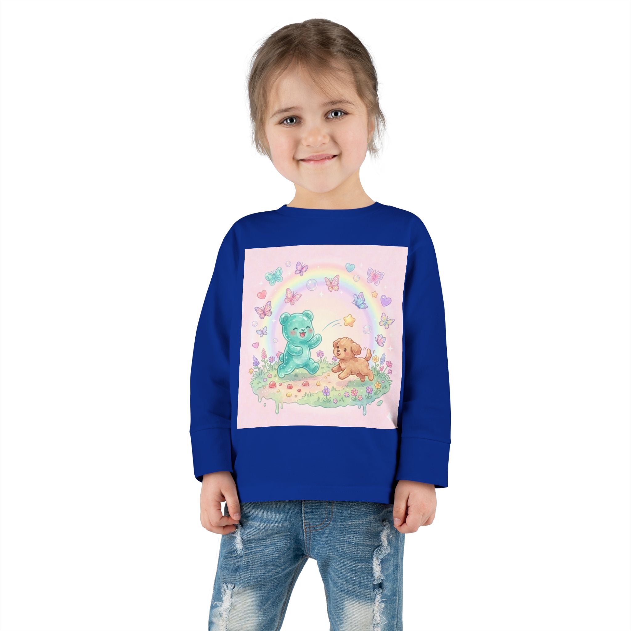 Pastel Puppy Play Time, Oozy Bear Friend- Graphic Long Sleeve Shirt
