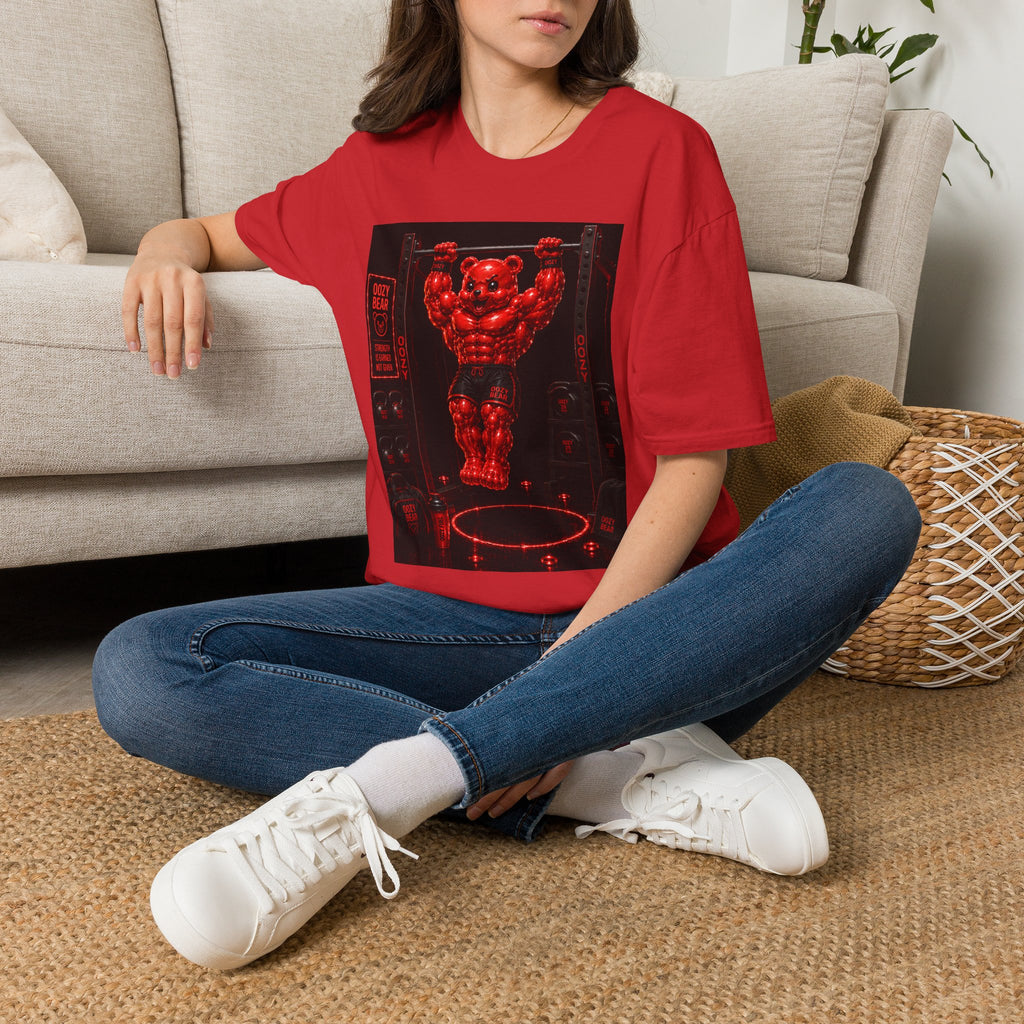 Bar Lifting Fitness Workout, Crimson Oozy Buff Bear Gummy Gym Addition- Adult Graphic Shirt