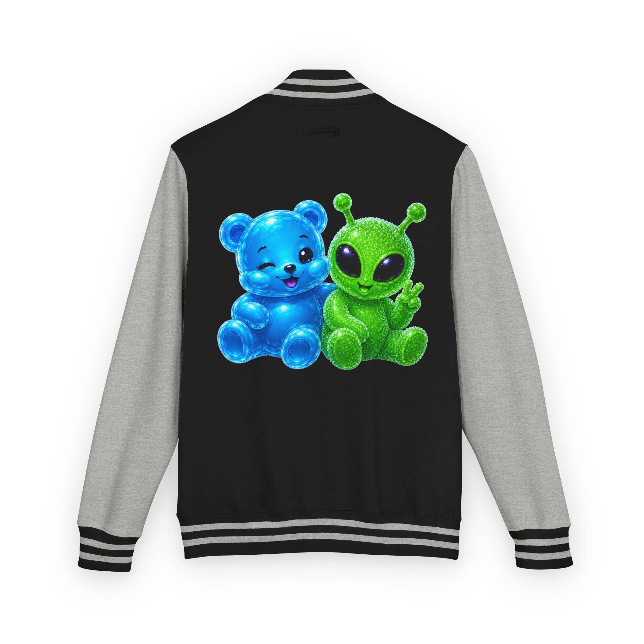 Green Alien and Blue Oozy Bear Gummy Special Addition- Letterman Graphic Jacket