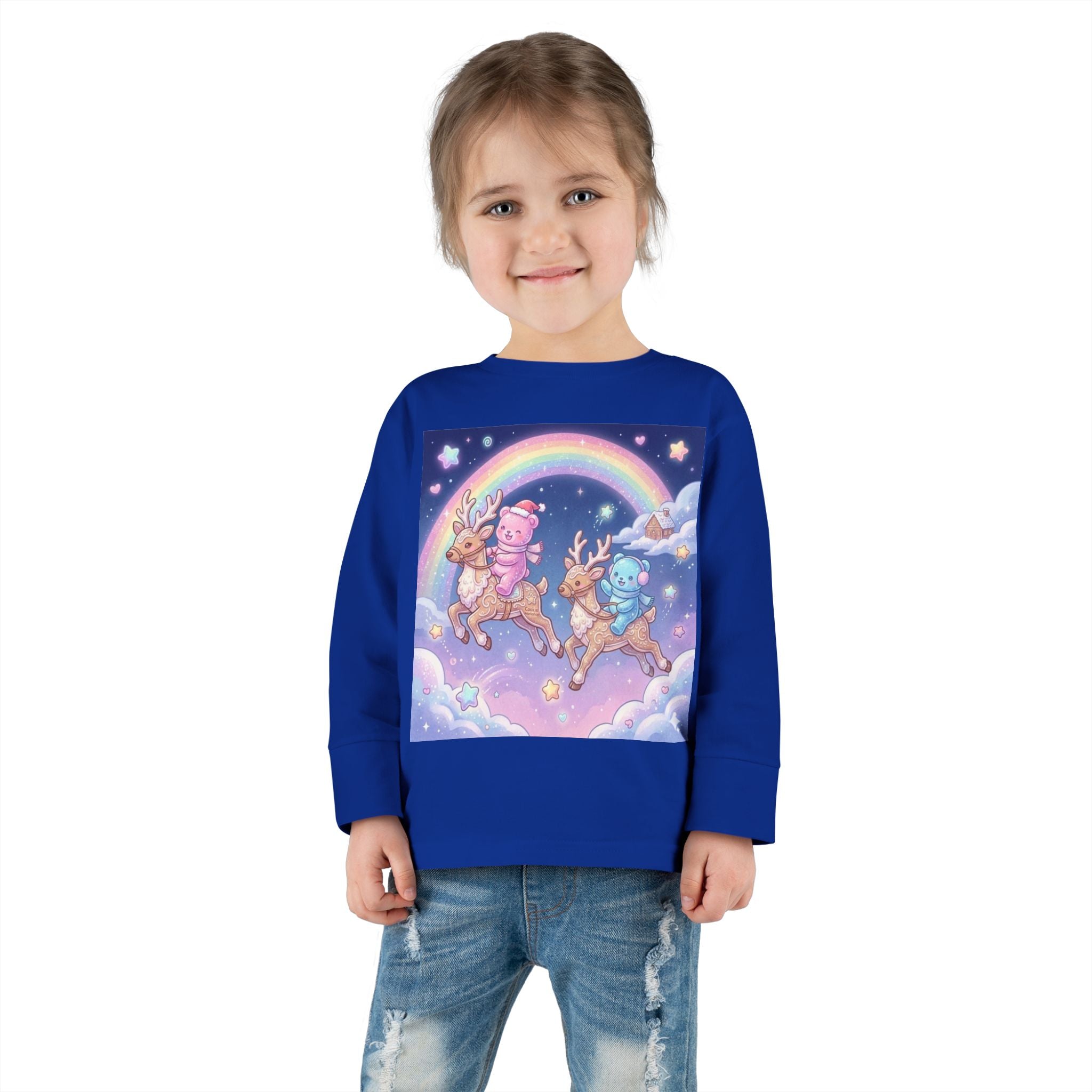 Riding On Frosted Flying Reindeer, Oozy Bear Friends Special- Graphic Long Sleeve Shirt