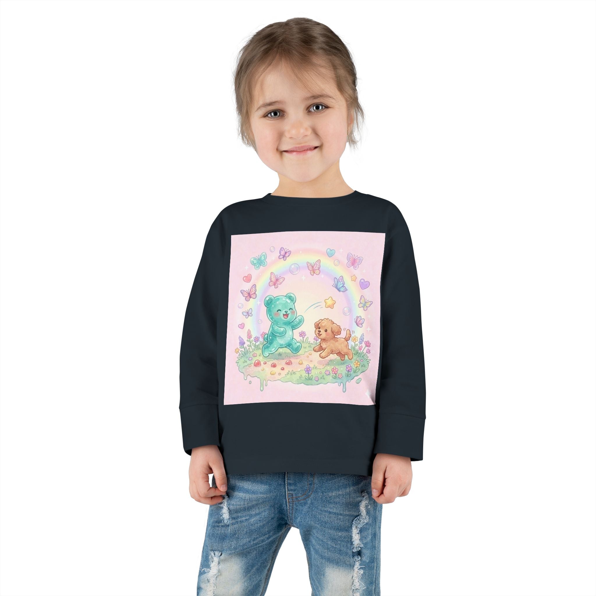 Pastel Puppy Play Time, Oozy Bear Friend- Graphic Long Sleeve Shirt