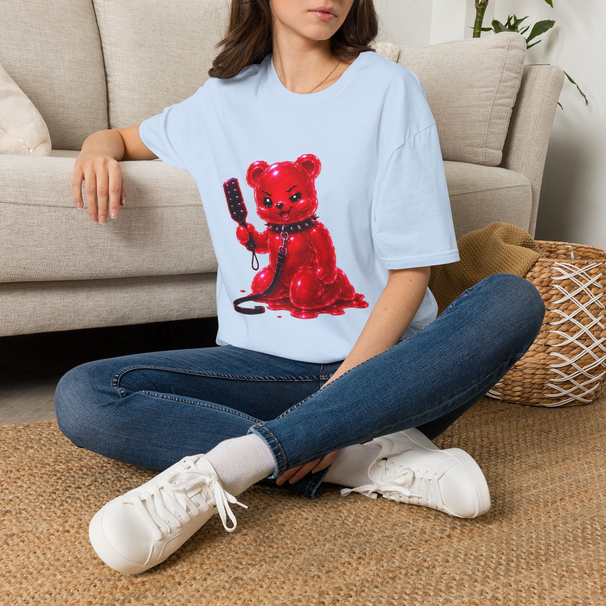 Crimson Red Oozy Bear Gummy Freak with Spank Paddle- Graphic Shirt (Adult Only!)