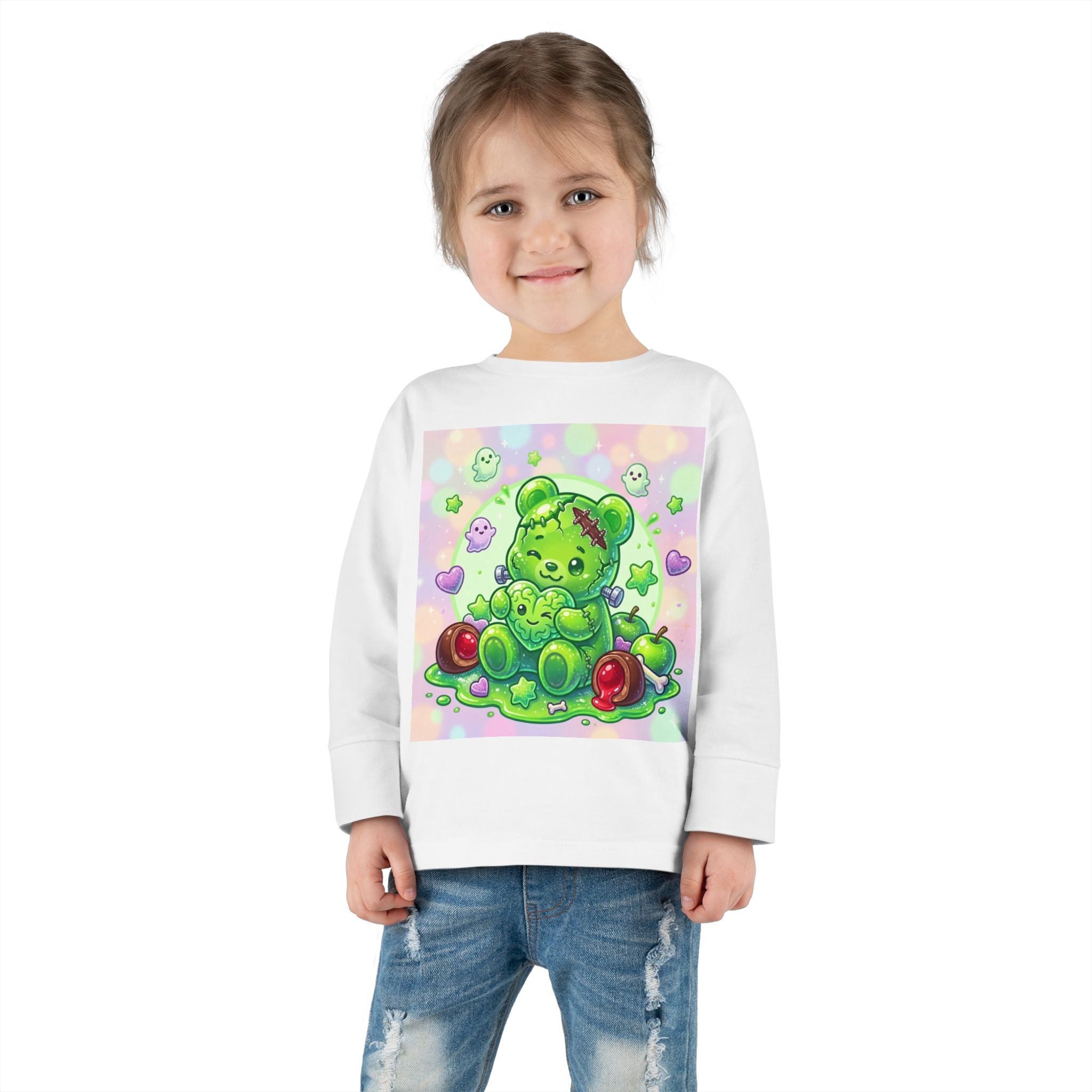 Franken-Oozy-Bear Gummy Friend, Halloween Addition- Graphic Long Sleeve Shirt