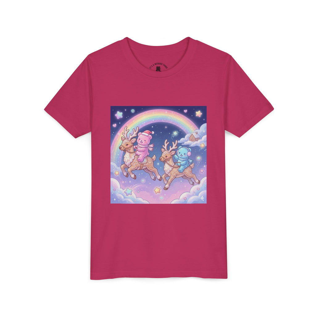 Duo Gooey Gummy Bear riding Reindeer — Cute Youth T-Shirt