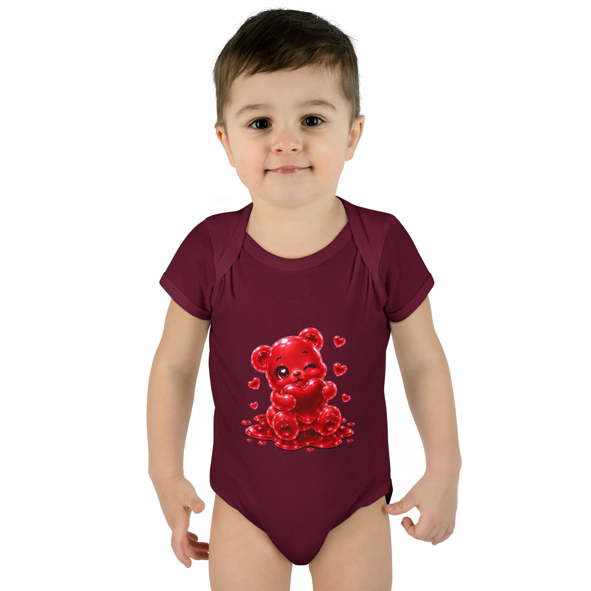 Special Red Heart Oozy Bear Baby Gummy Cutie Addition- Graphic Onesie