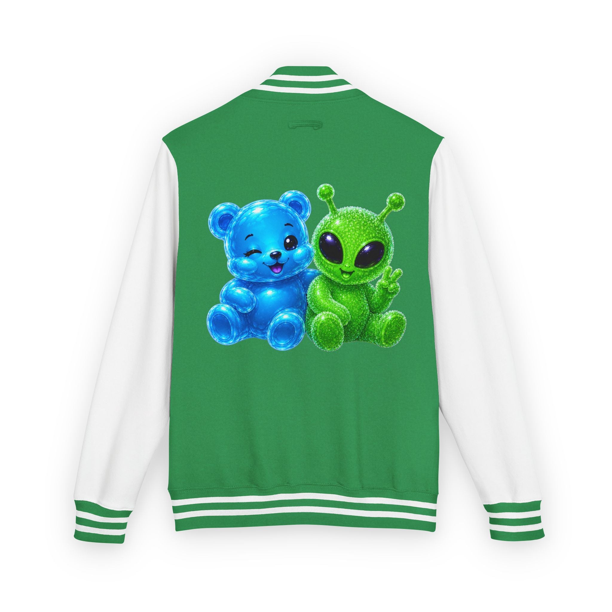 Green Alien and Blue Oozy Bear Gummy Special Addition- Letterman Graphic Jacket