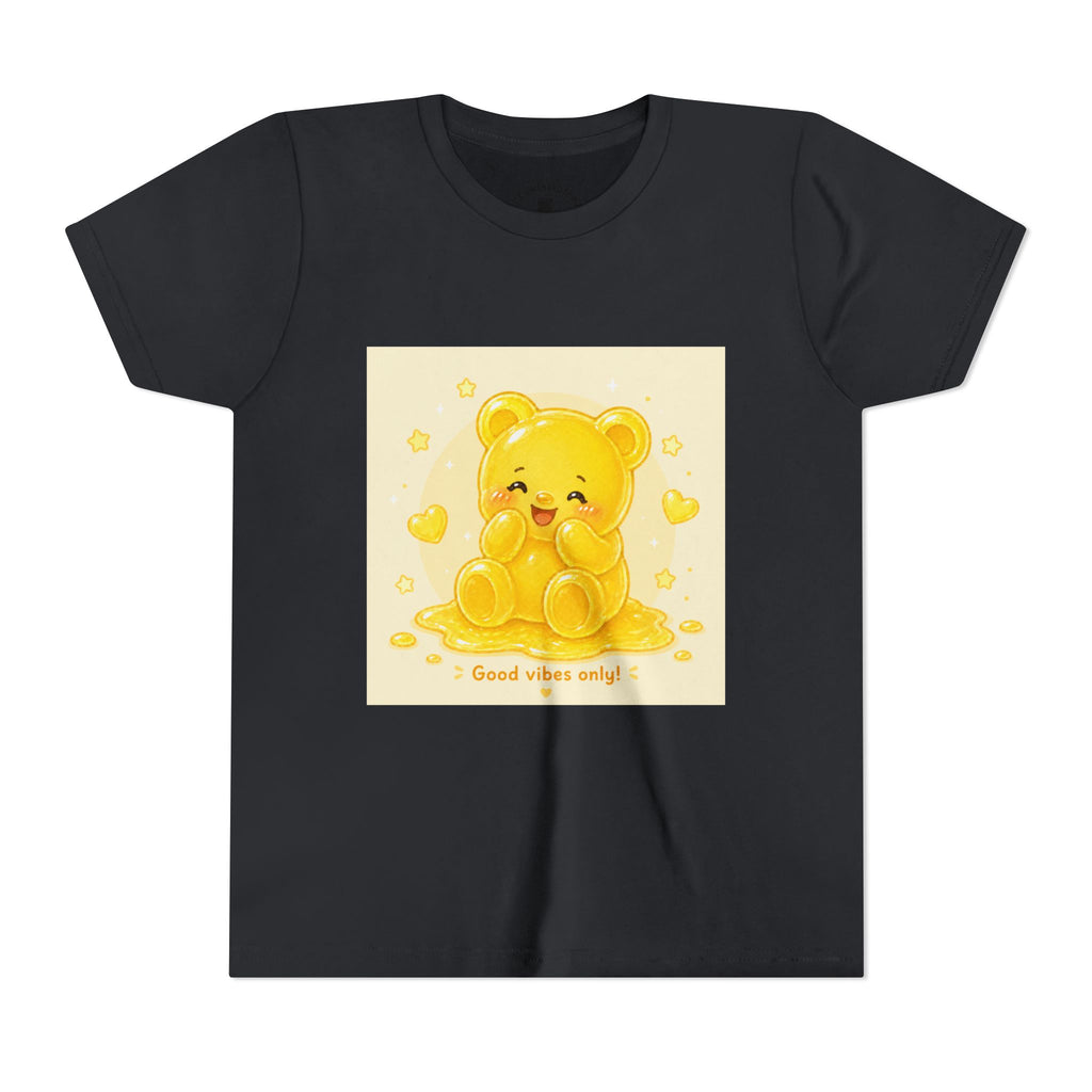 Cute Yellow Gooey Gummy Bear — "Good Vibes Only" Youth Short Sleeve Shirt
