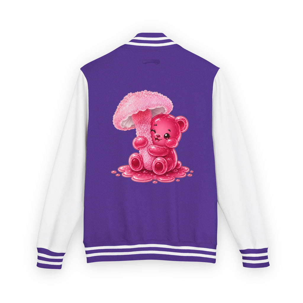 Pretty Pink Mushroom, Gooey Gummy Bear Friend —  Kawaii Graphic Varsity Jacket