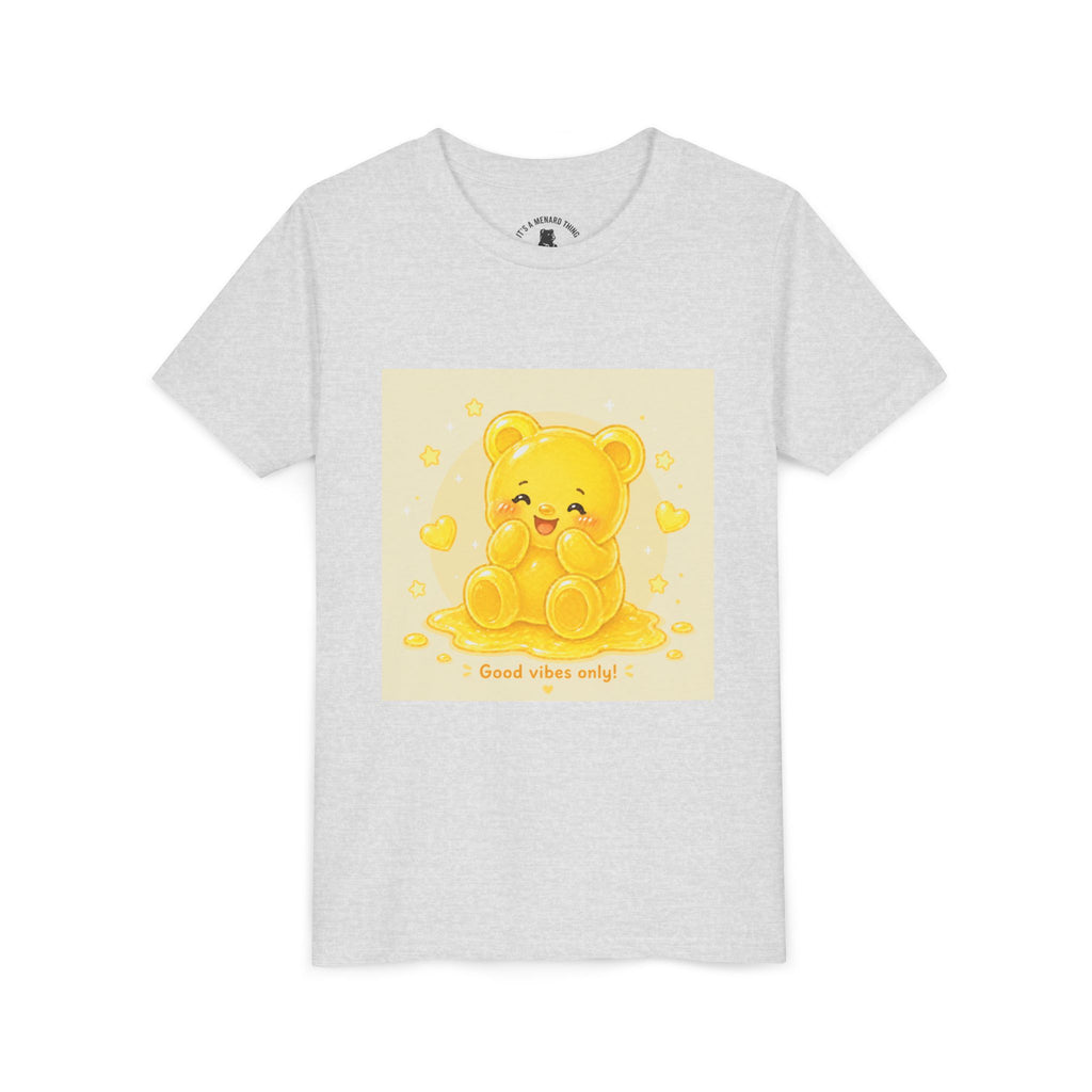 Cute Yellow Gooey Gummy Bear — "Good Vibes Only" Youth Short Sleeve Shirt