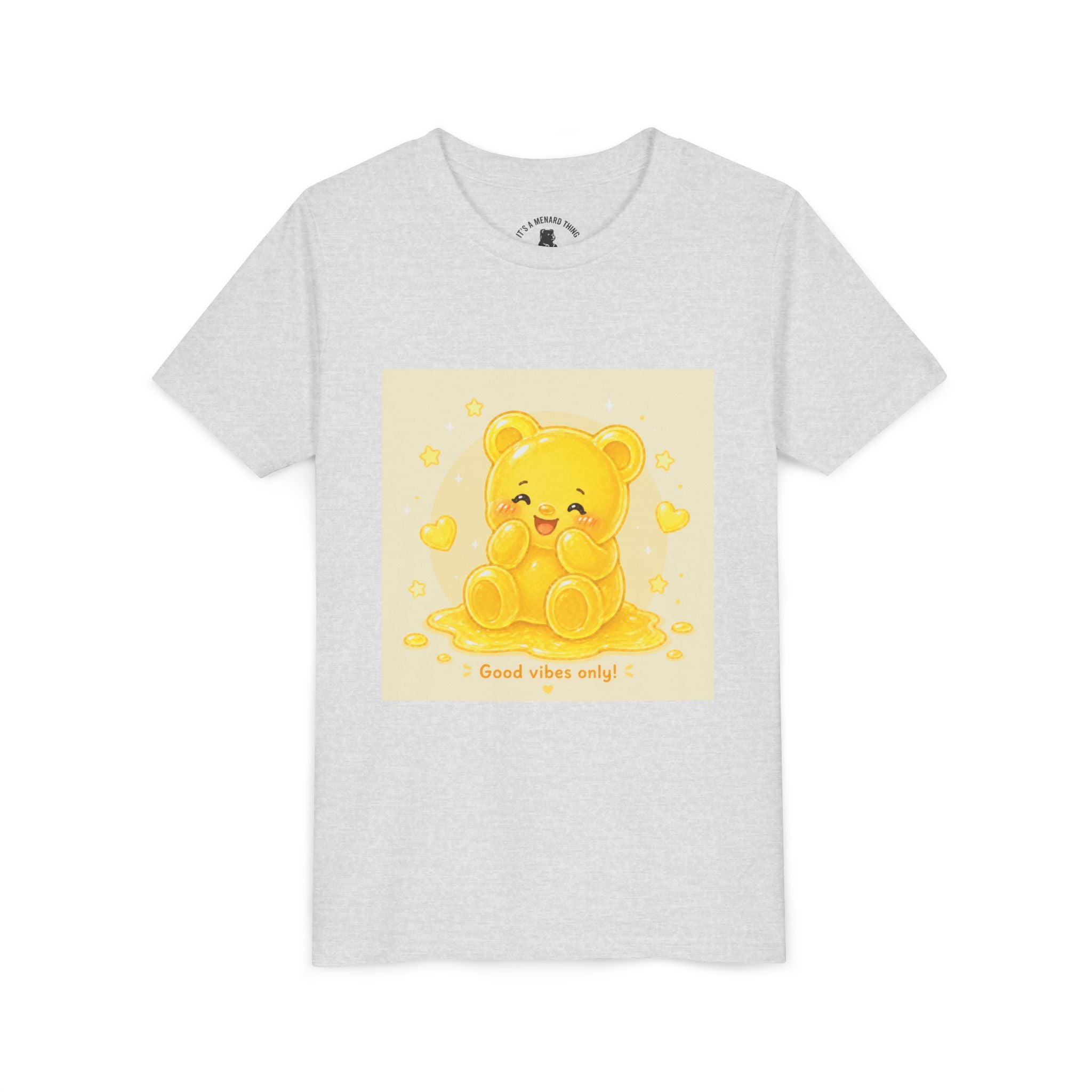 Cute Yellow Gooey Gummy Bear — "Good Vibes Only" Youth Short Sleeve Shirt