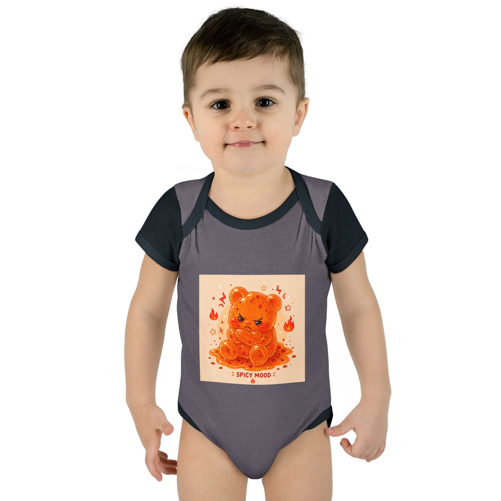 Spicy Mood Orange Gooey Gummy Bear Bodysuit — Cute Hot Pepper Bear Baby Onesie