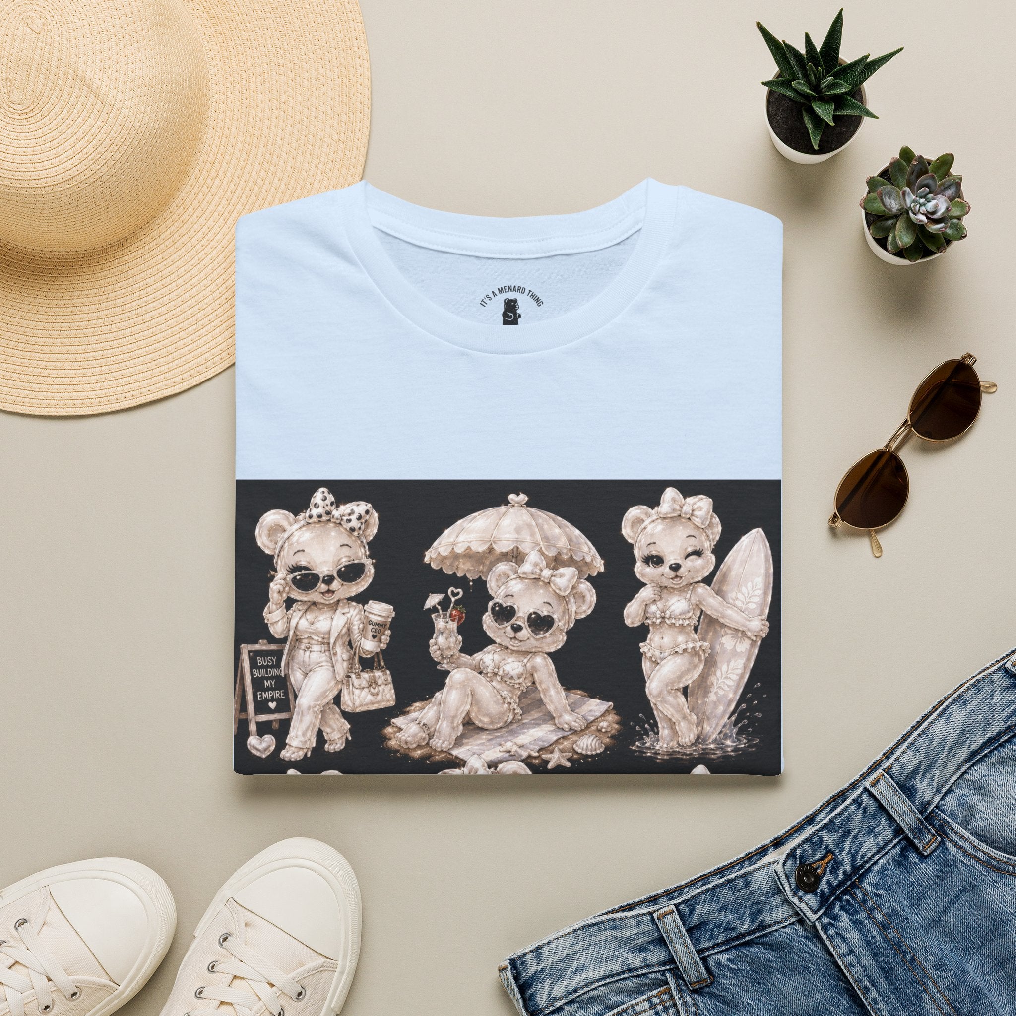 Vintage Kawaii Retro Oozy Bear, Beach Babe Pin Up- Adult Graphic Shirt (18+)