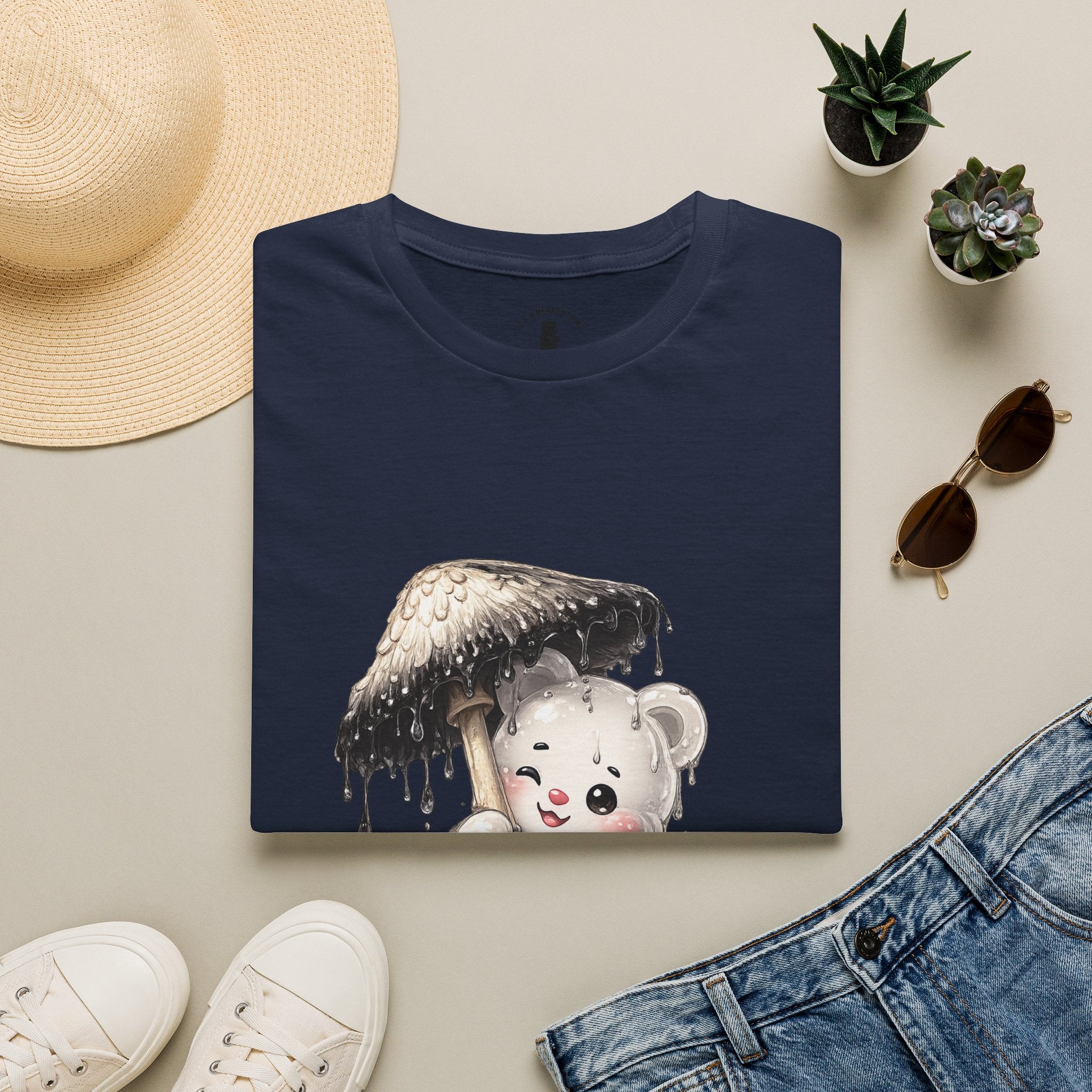 Ink Cap Mushroom Umbrella Special White Oozy Bears Friend- Graphic Shirt