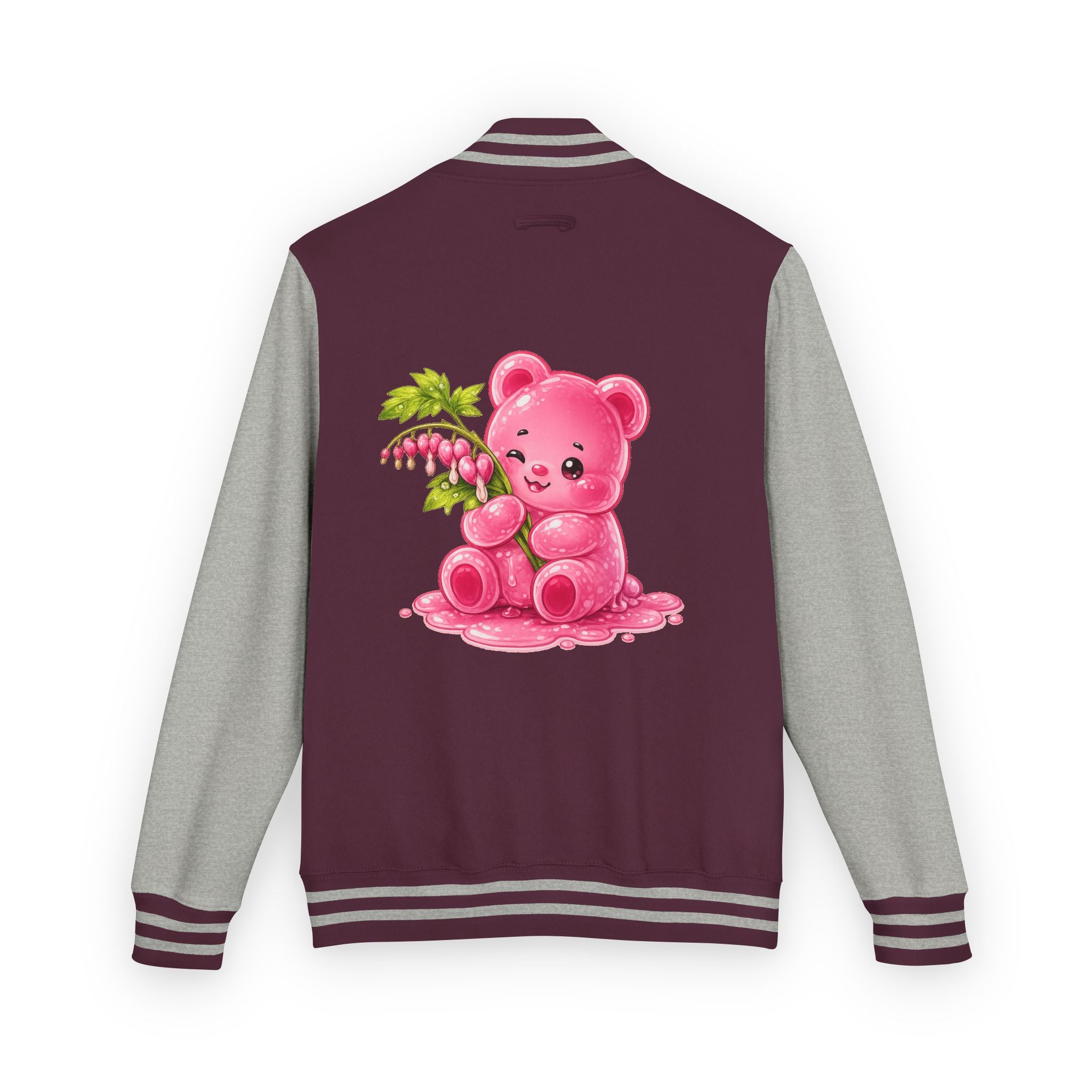 Bleeding Hearts, Pink Gooey Gummy Bear Friend  — Retro Varsity Coat