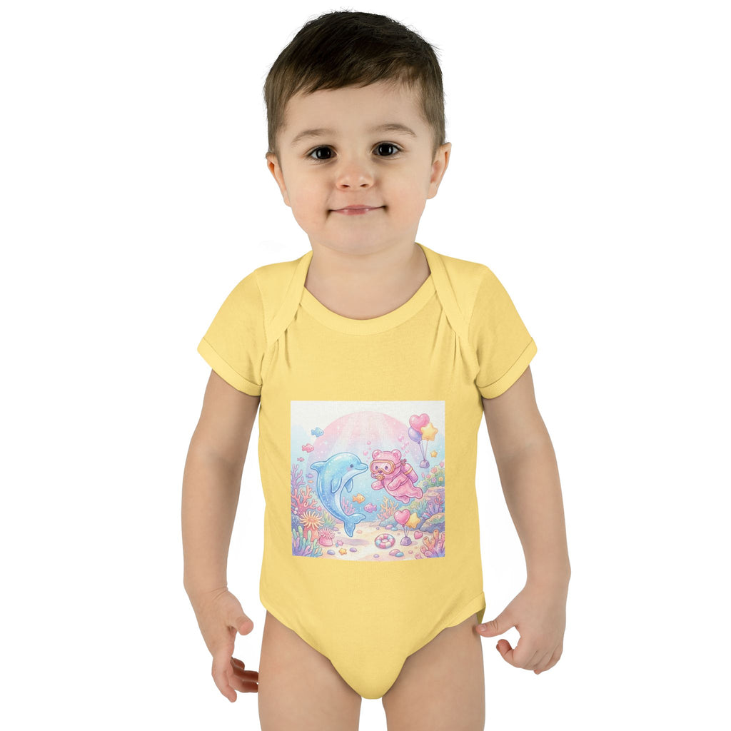 Infant Bodysuit — Pastel Dolphin & Pink Gummy Bear Underwater Baby Onesie