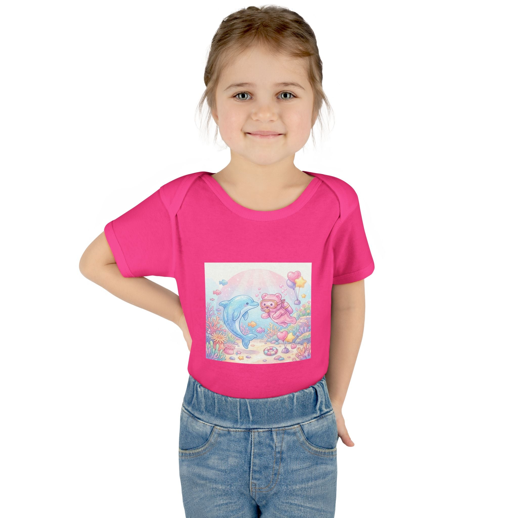 Infant Bodysuit — Pastel Dolphin & Pink Gummy Bear Underwater Baby Onesie
